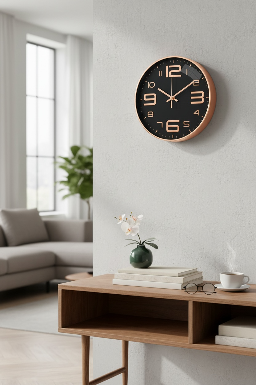 Rose Gold Black Faced Wall Clock