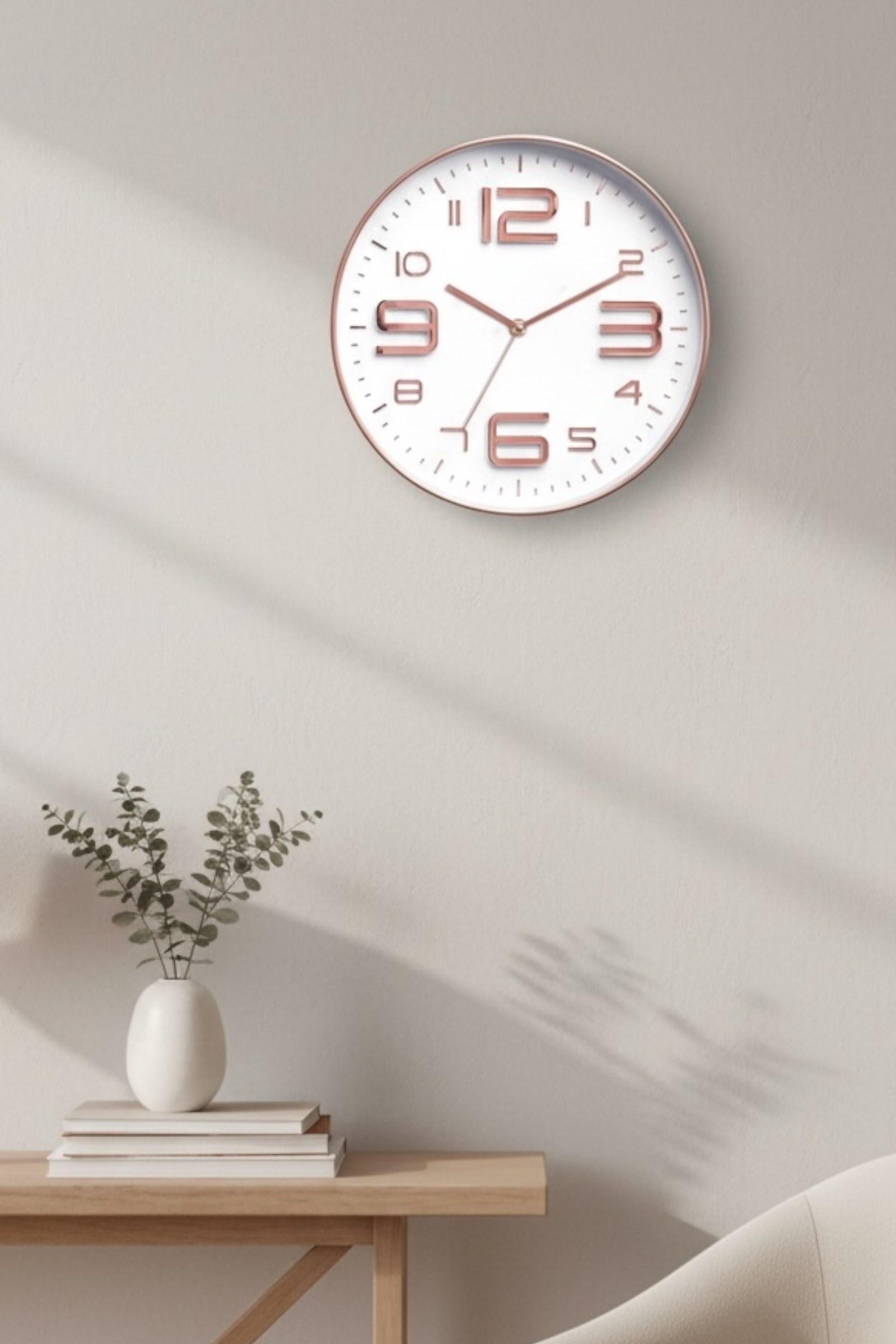 Rose Gold White Faced Wall Clock - Front