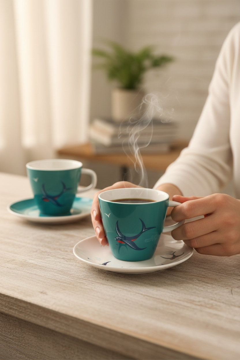 Bluebird Patterned Tea Set For Two