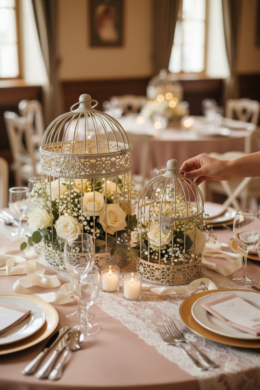 Pair of White Decorative Birdcages