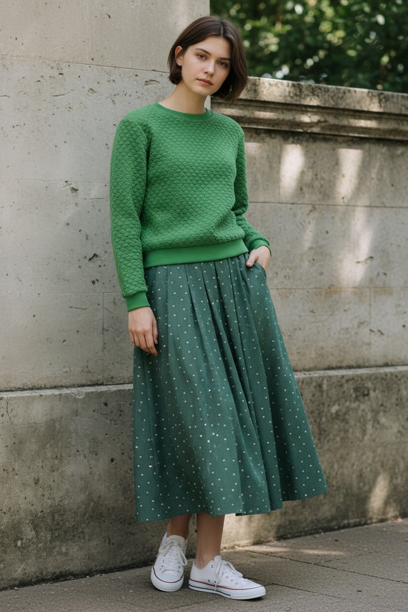 Pasadena Flower Dot Midaxi Skirt- Fern Green