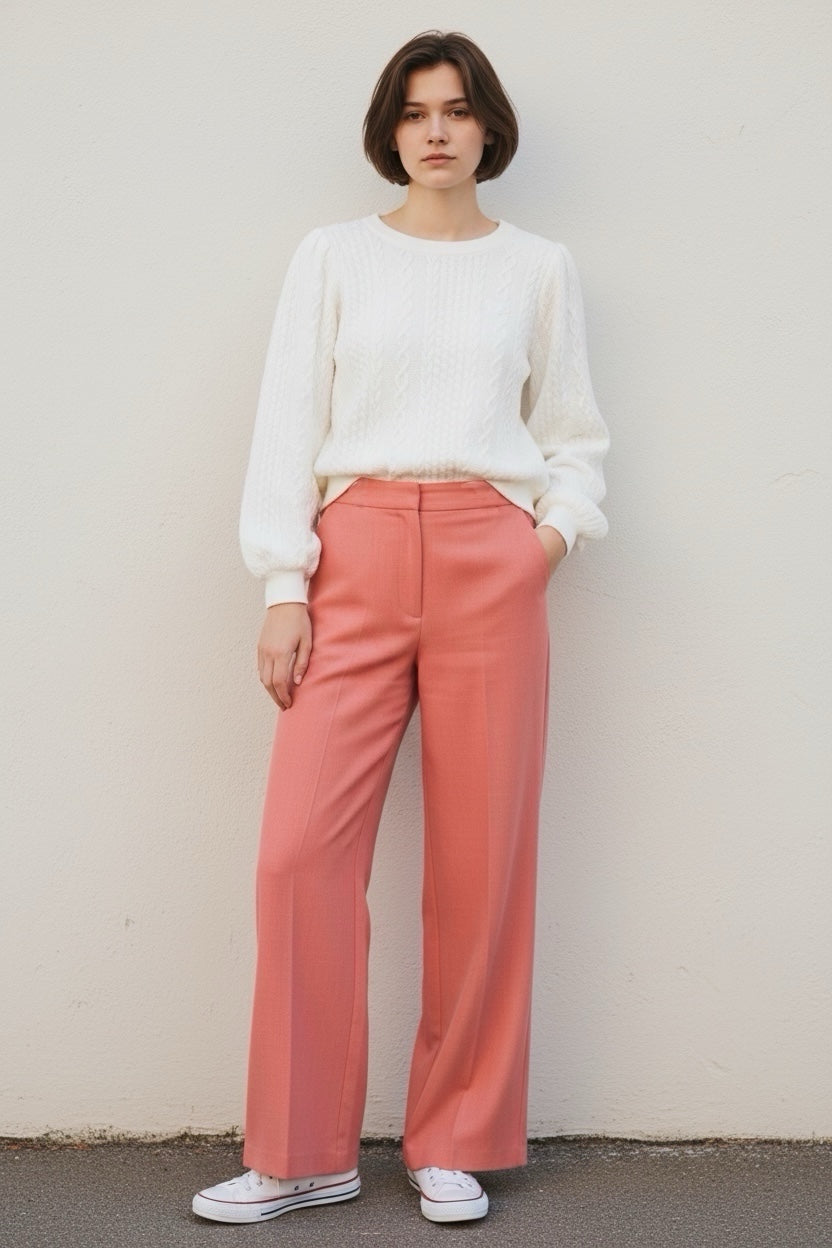 Tilde Linen Mix Straight Leg Trouser- Coral