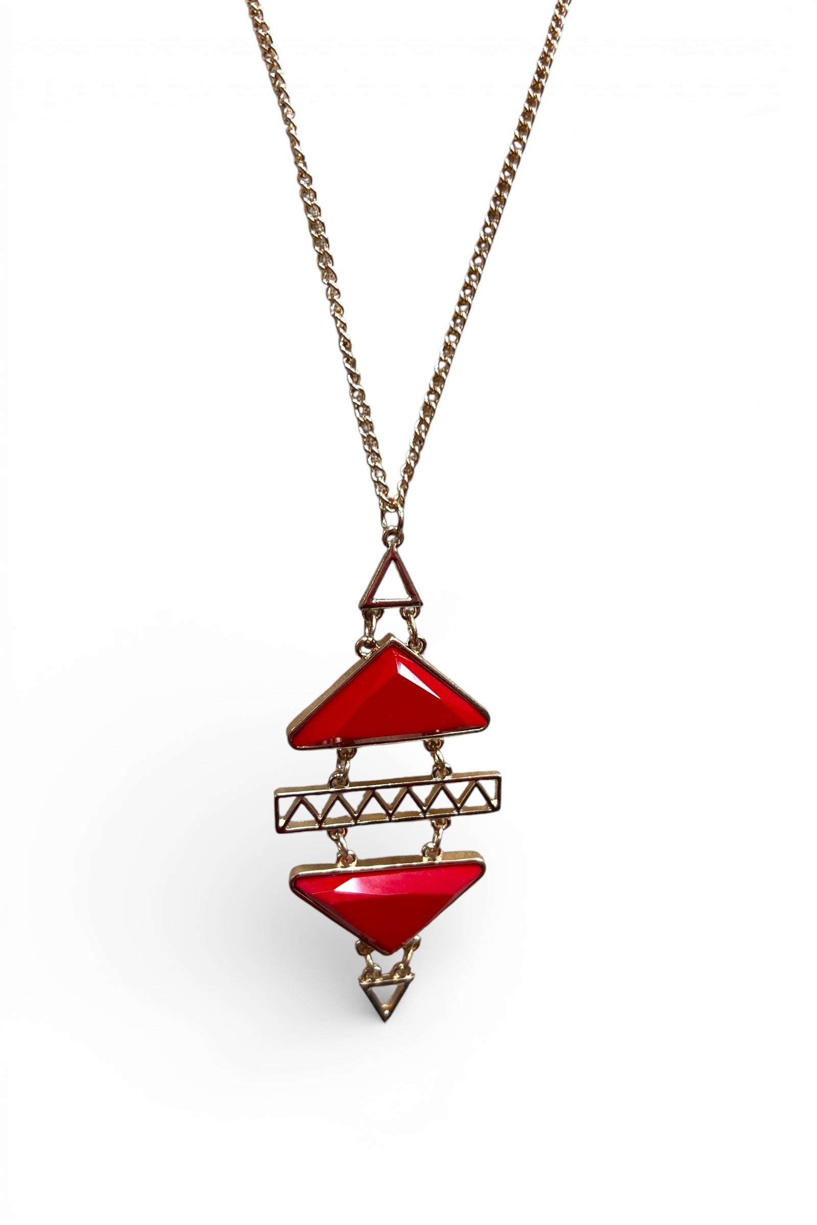 Red and Gold Triangles Pendant Necklace