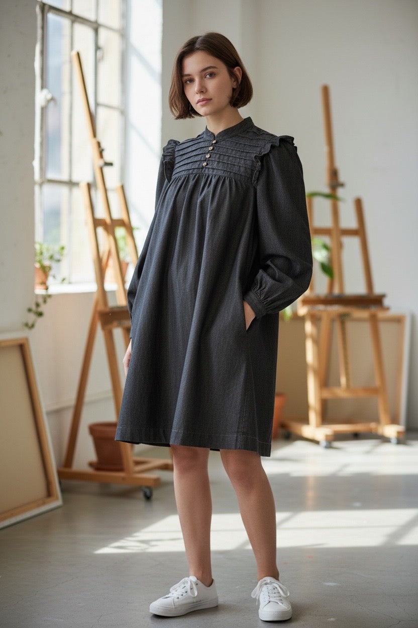 Louche Carlyn Chambray Long Sleeved Mini Dress - Front