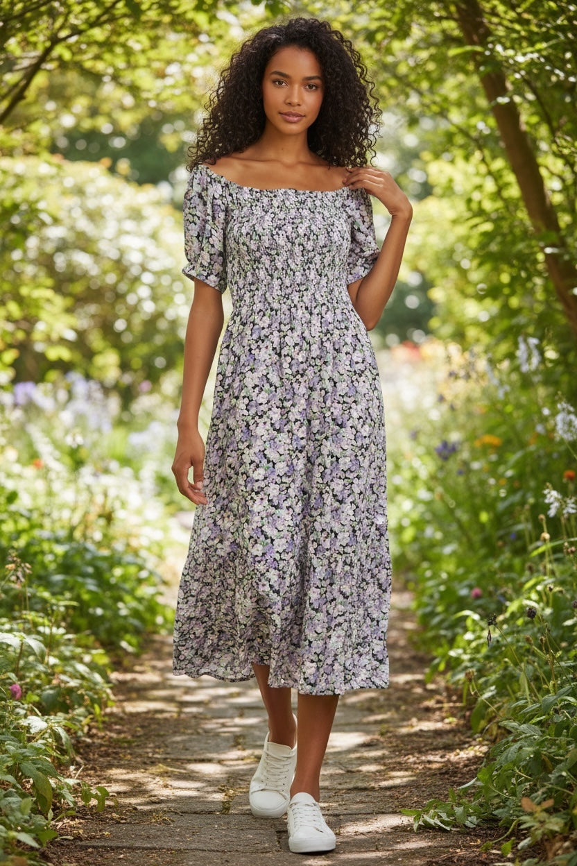Babette Liseron Shirred Bodice Midi Dress - Front