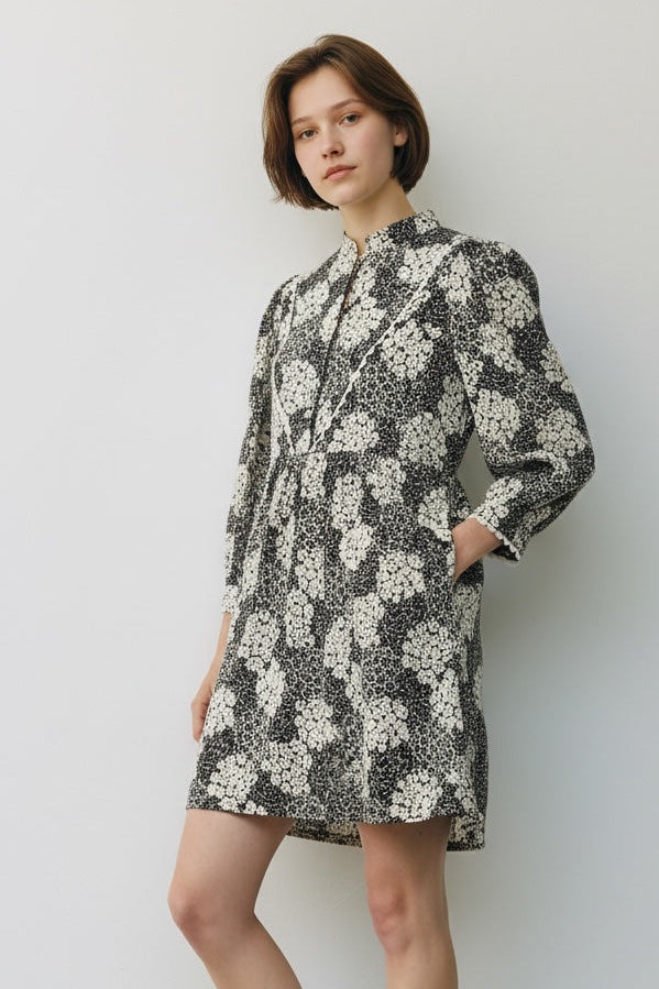 Suzanne Flower Patch Print Throw On  Mini Dress - Front