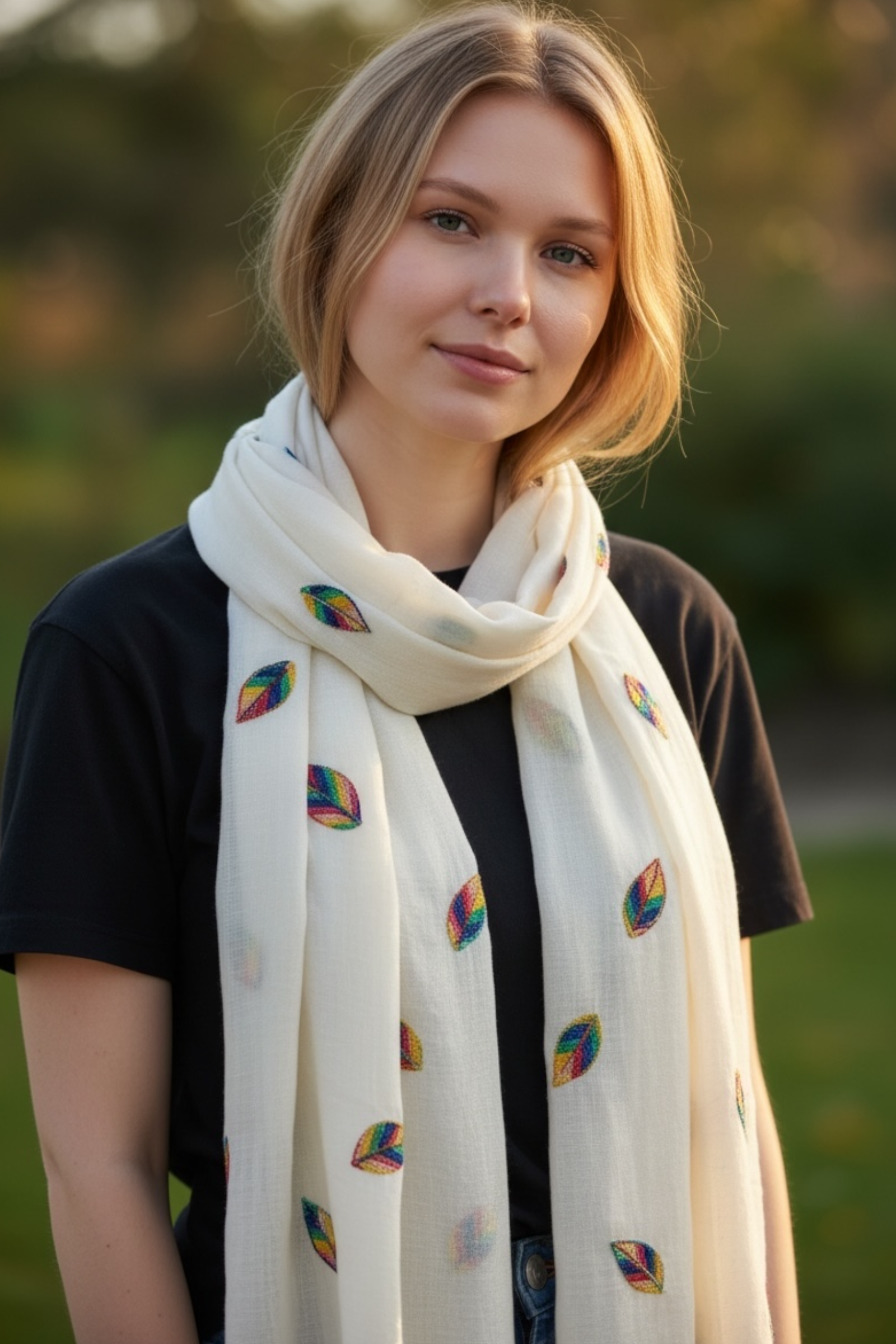 Kibi Embroidered Leaf Scarf