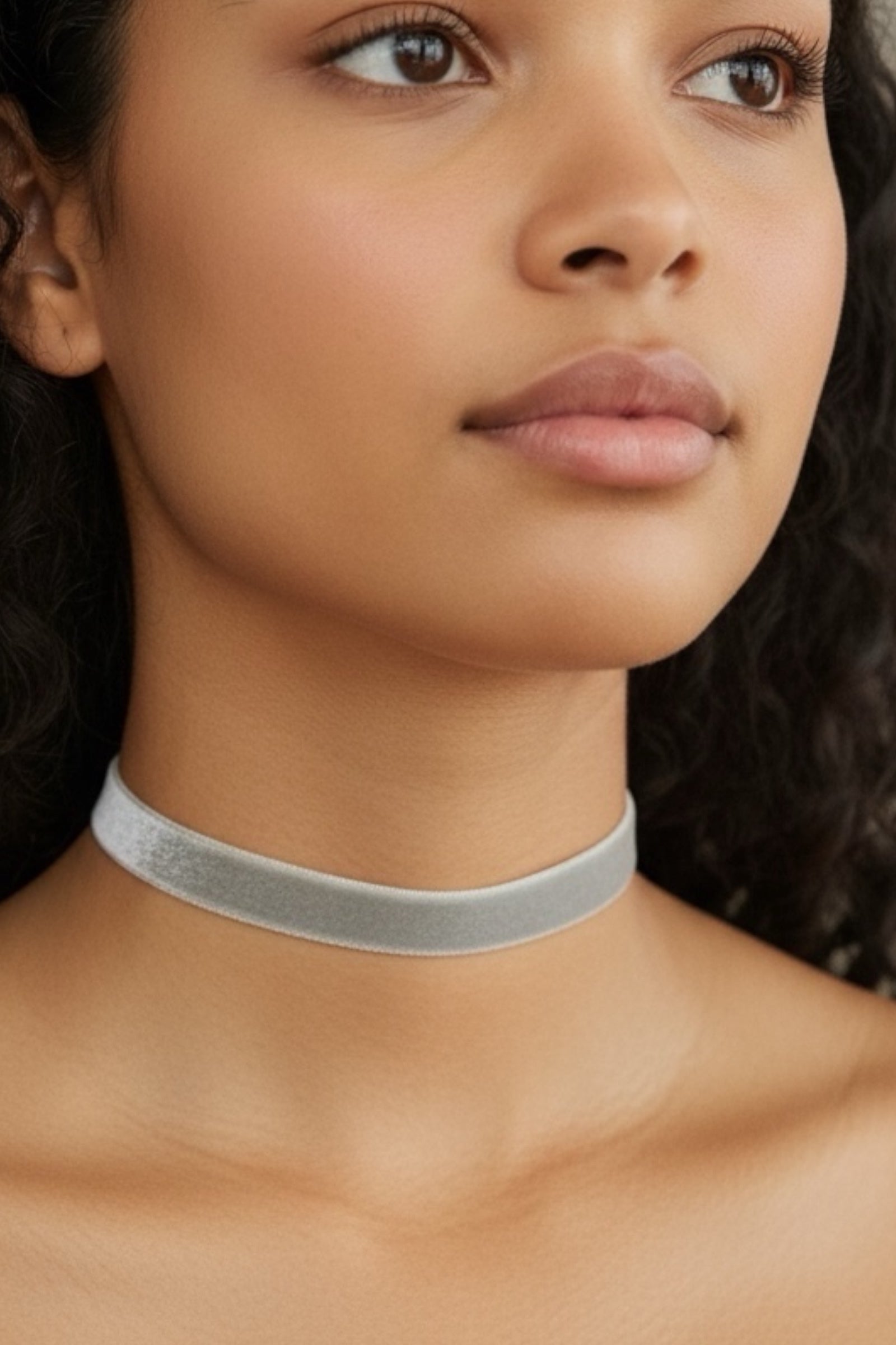 Pair of Velvet Grey And Black Chokers - Front