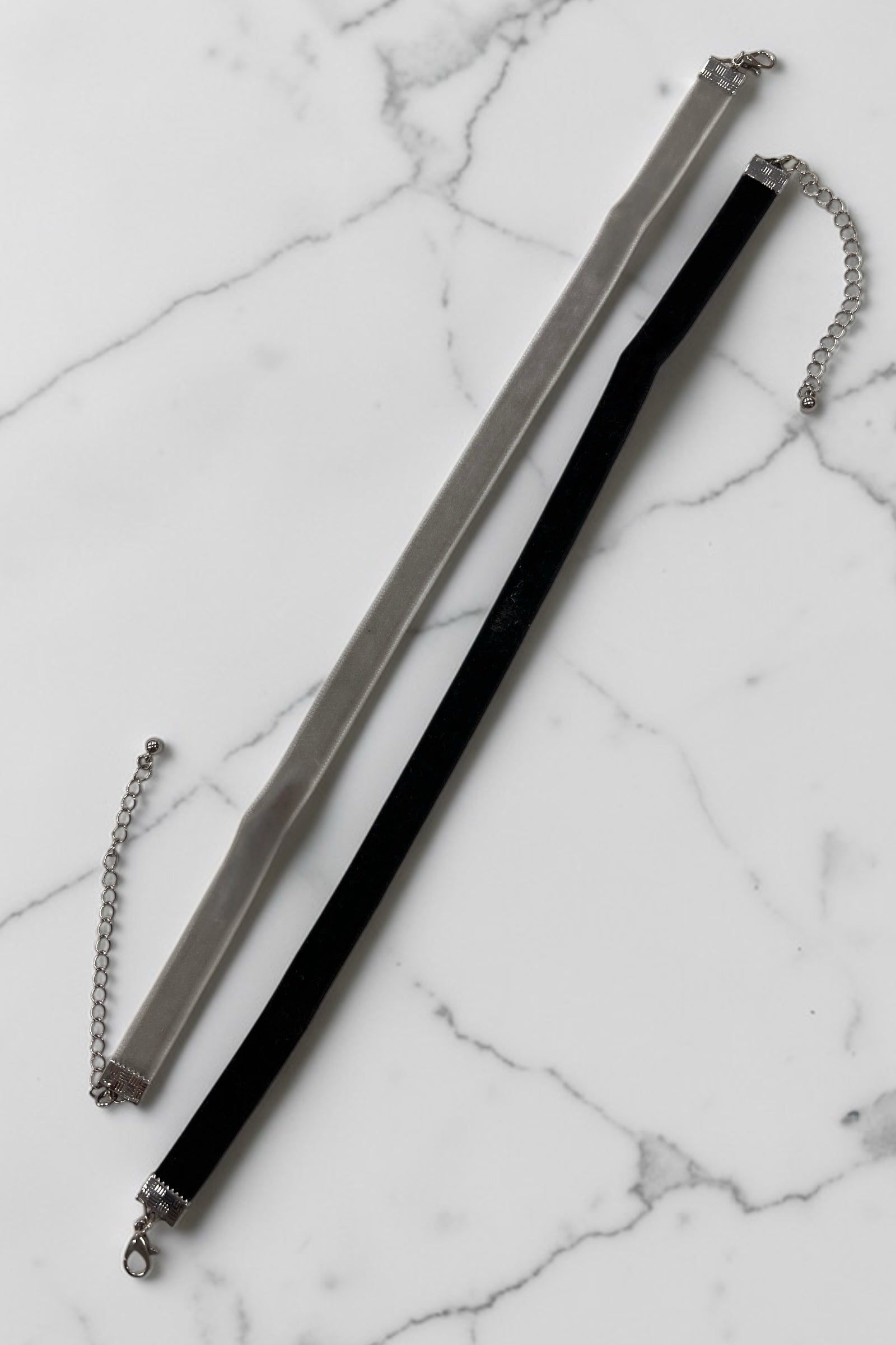 Pair of Velvet Grey And Black Chokers - Styled
