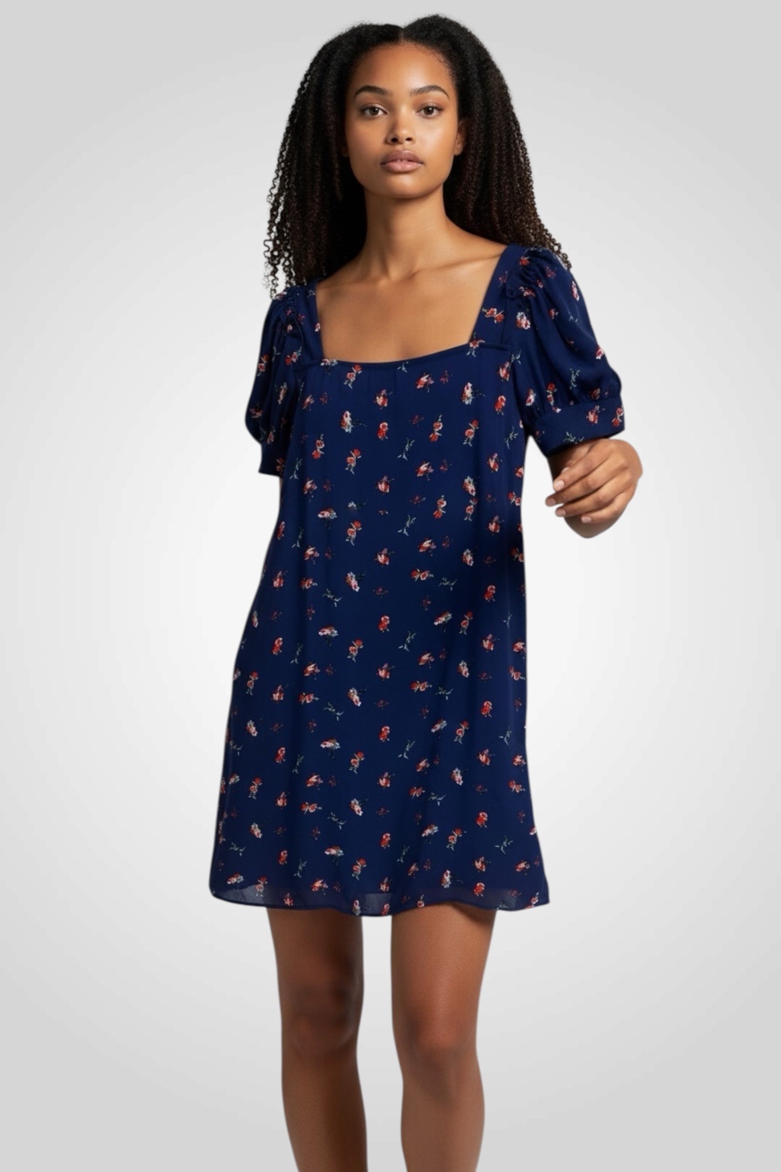 Union Navy Ditsy Print Mini A- Line Dress
