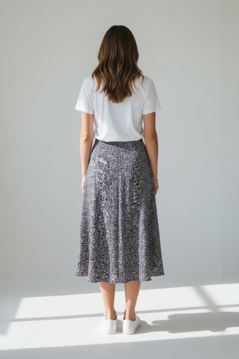 Kiyo Ditsy 10 Navy Printed Midi Skirt
