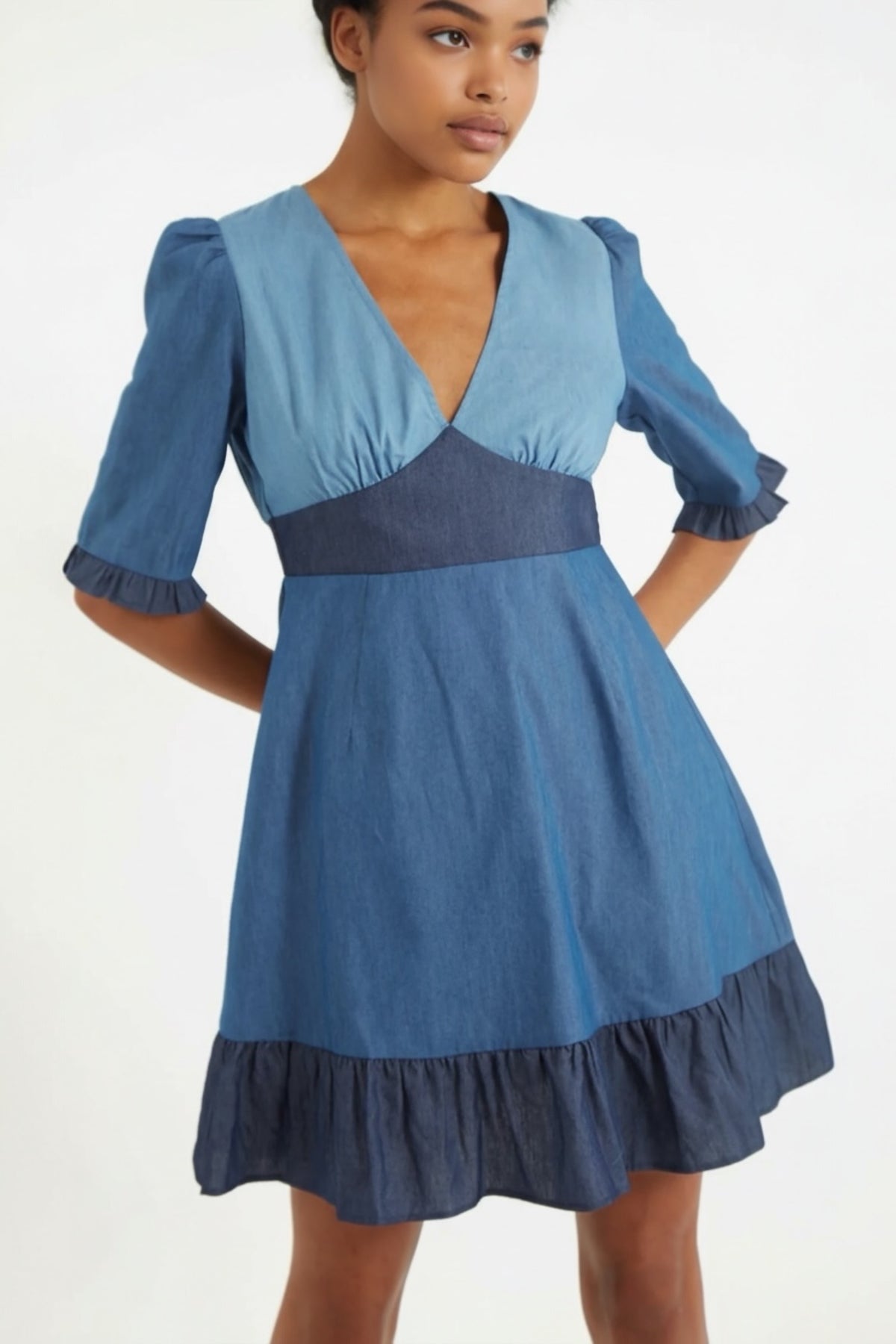 sachin and babi light blue dress ESLEY DENIM MINI DRESS WITH POCKETS SO CUTE SIZE SMALL-PERFECT FOR THE  OFFICE!!!