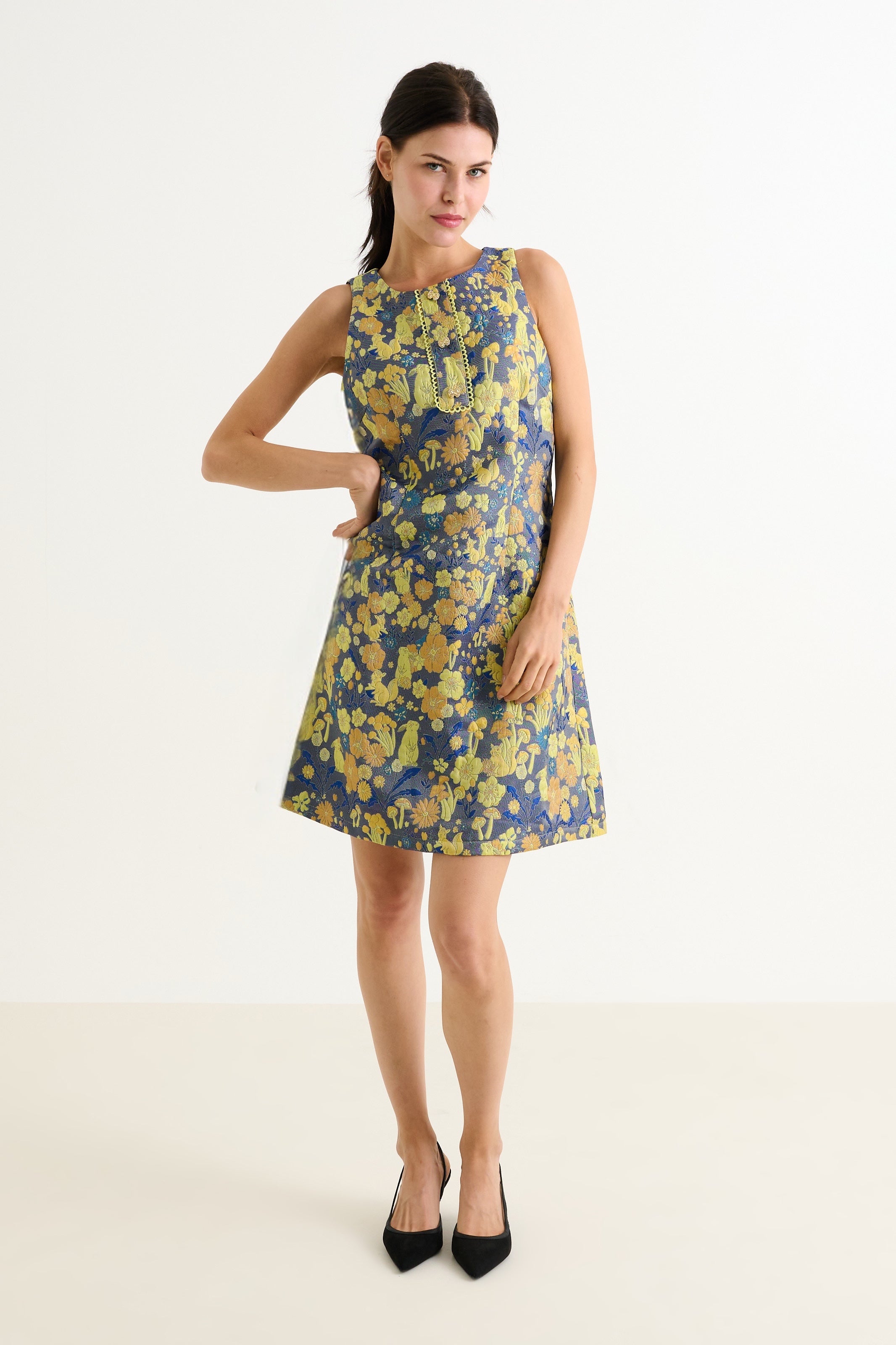 Marcia Fairytale Jacquard A-Line Mini Dress - Yellow