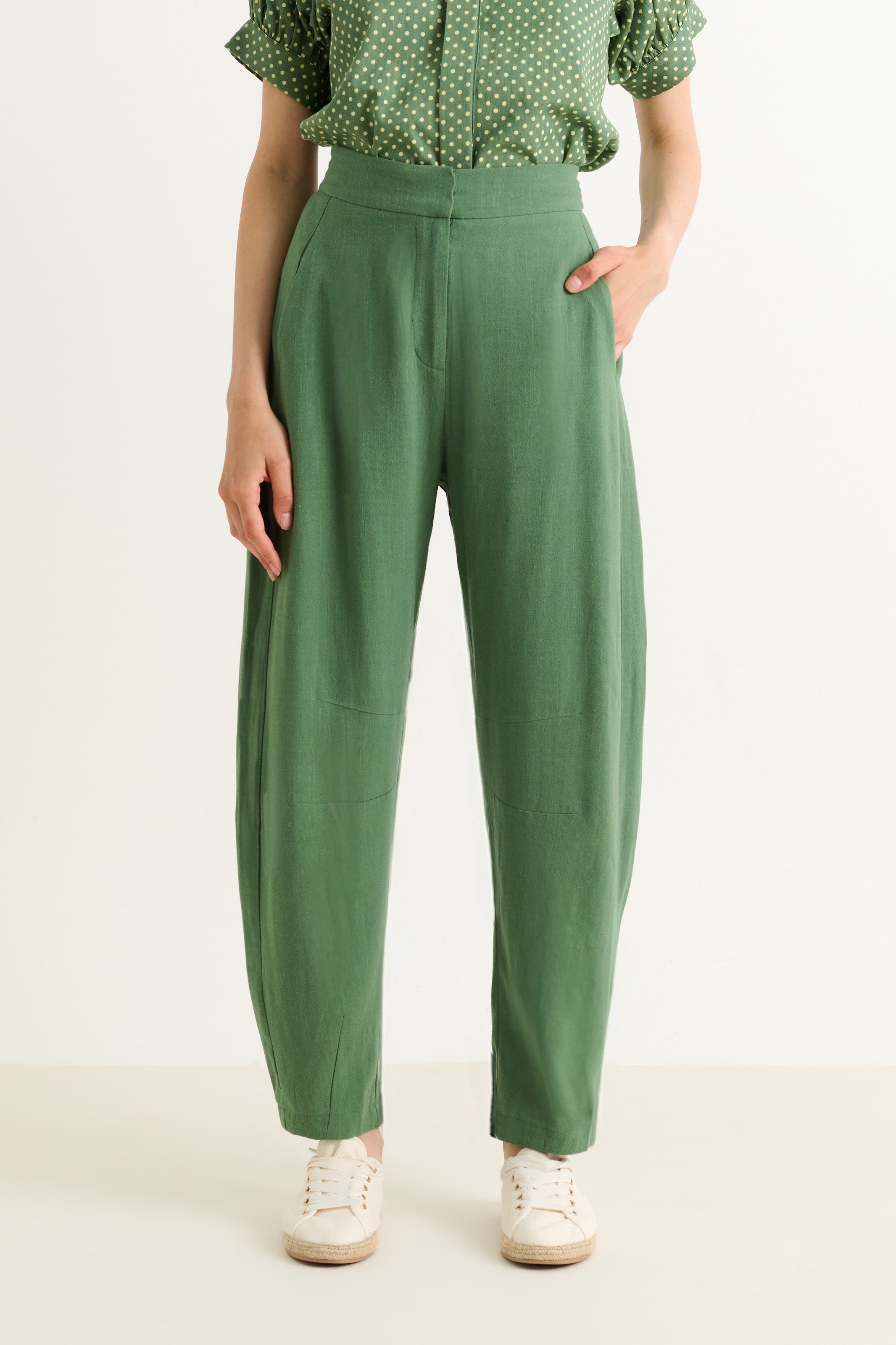 Sutton Linen Mix Barrel Trouser - Green