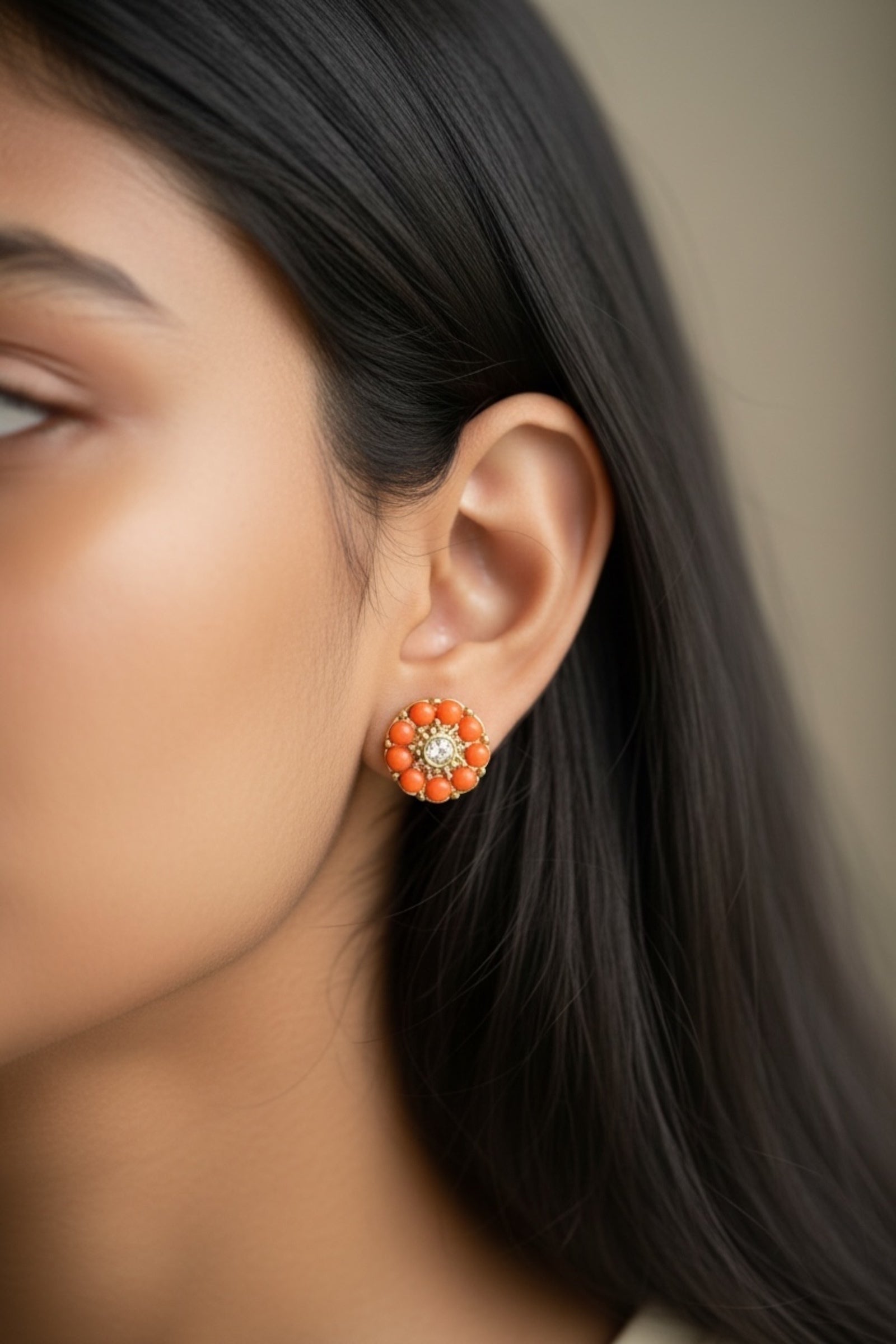 Small Coral Flower Stud Earring