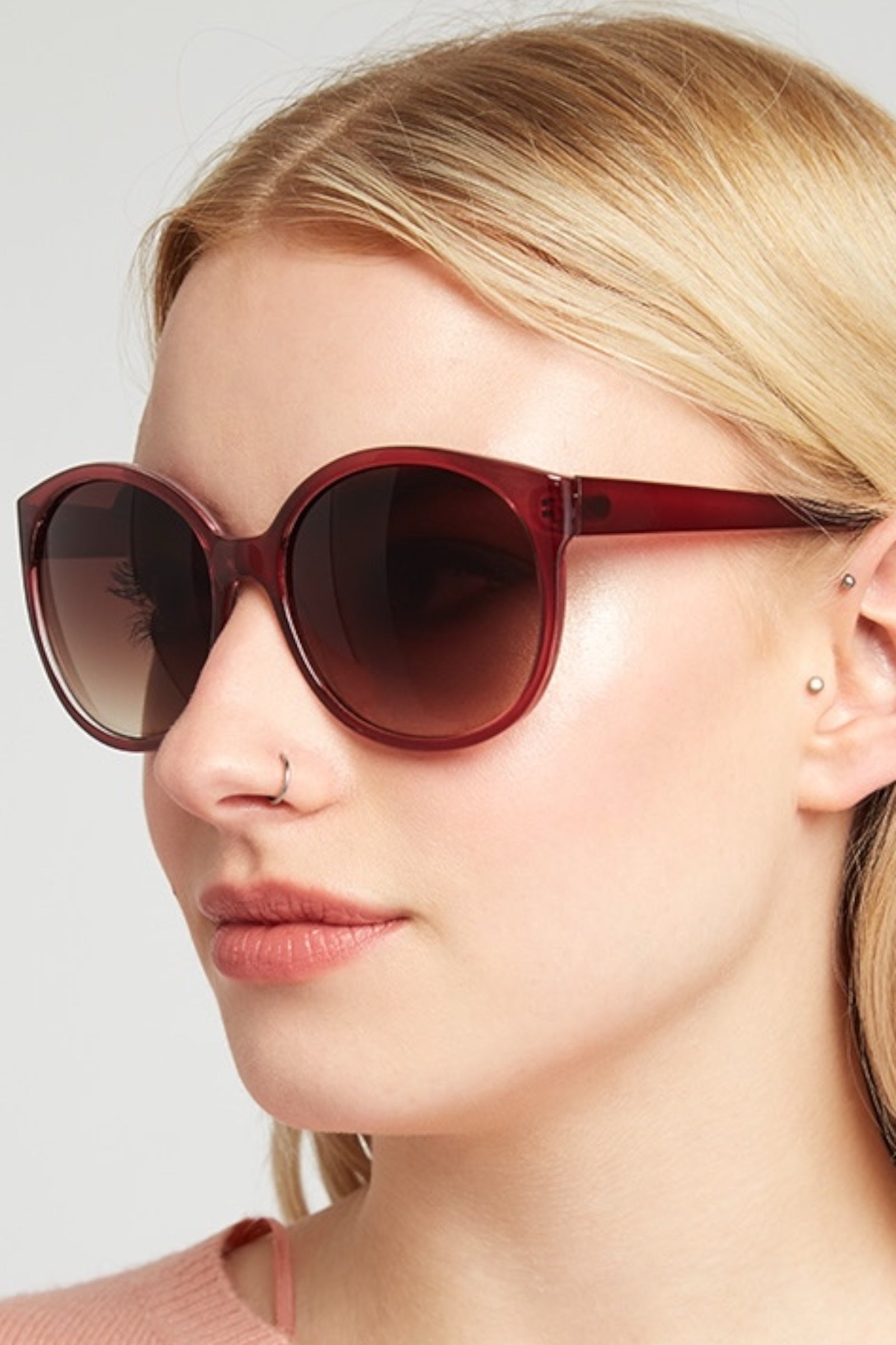 April Dusty Rose Oversized Round Sunglasses