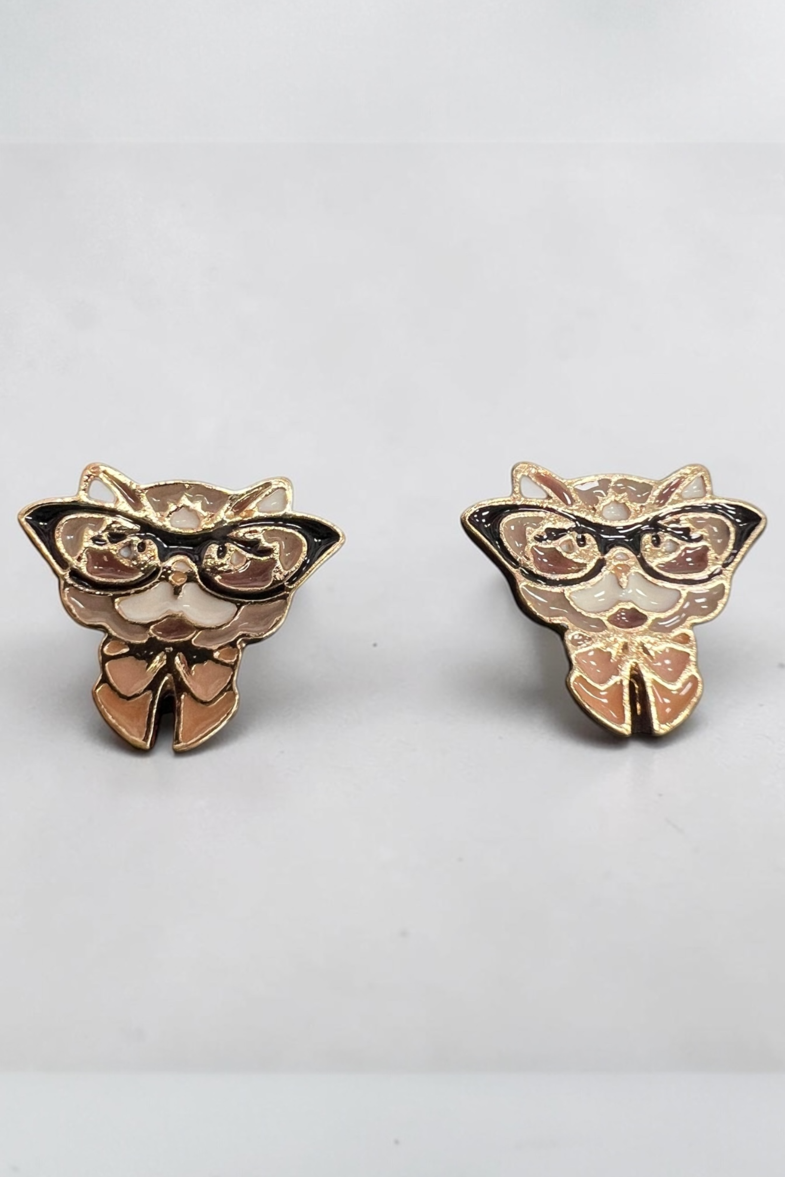 Cat With Glasses Enamel Stud Earrings