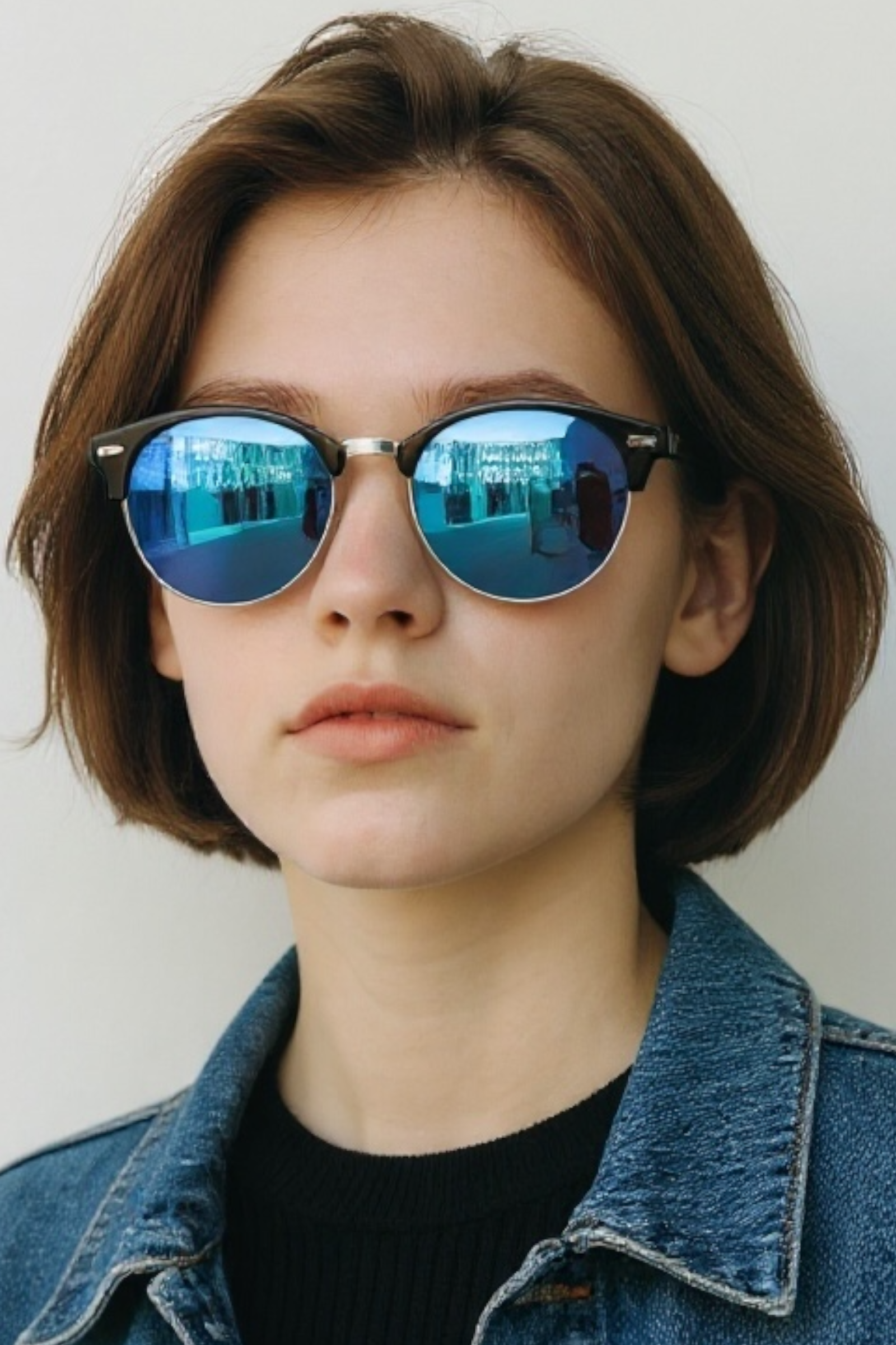 Katy Light Wood Sunglasses With Blue Mirror Lens.