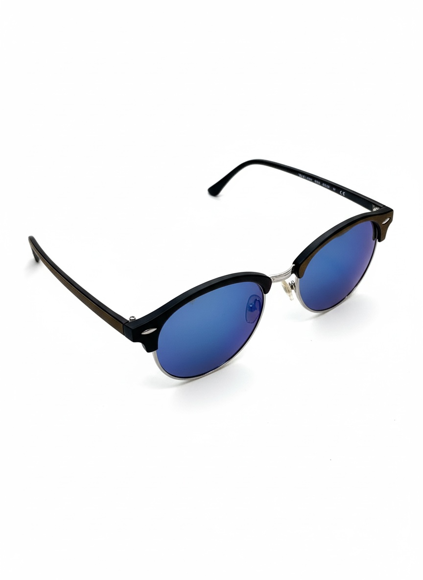 Katy Light Wood Sunglasses With Blue Mirror Lens.