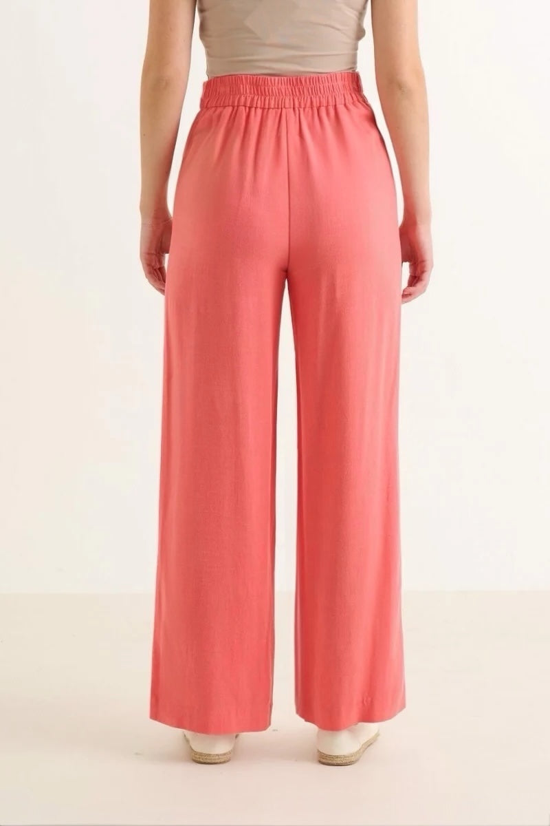 Tilde Linen Mix Straight Leg Trouser- Coral