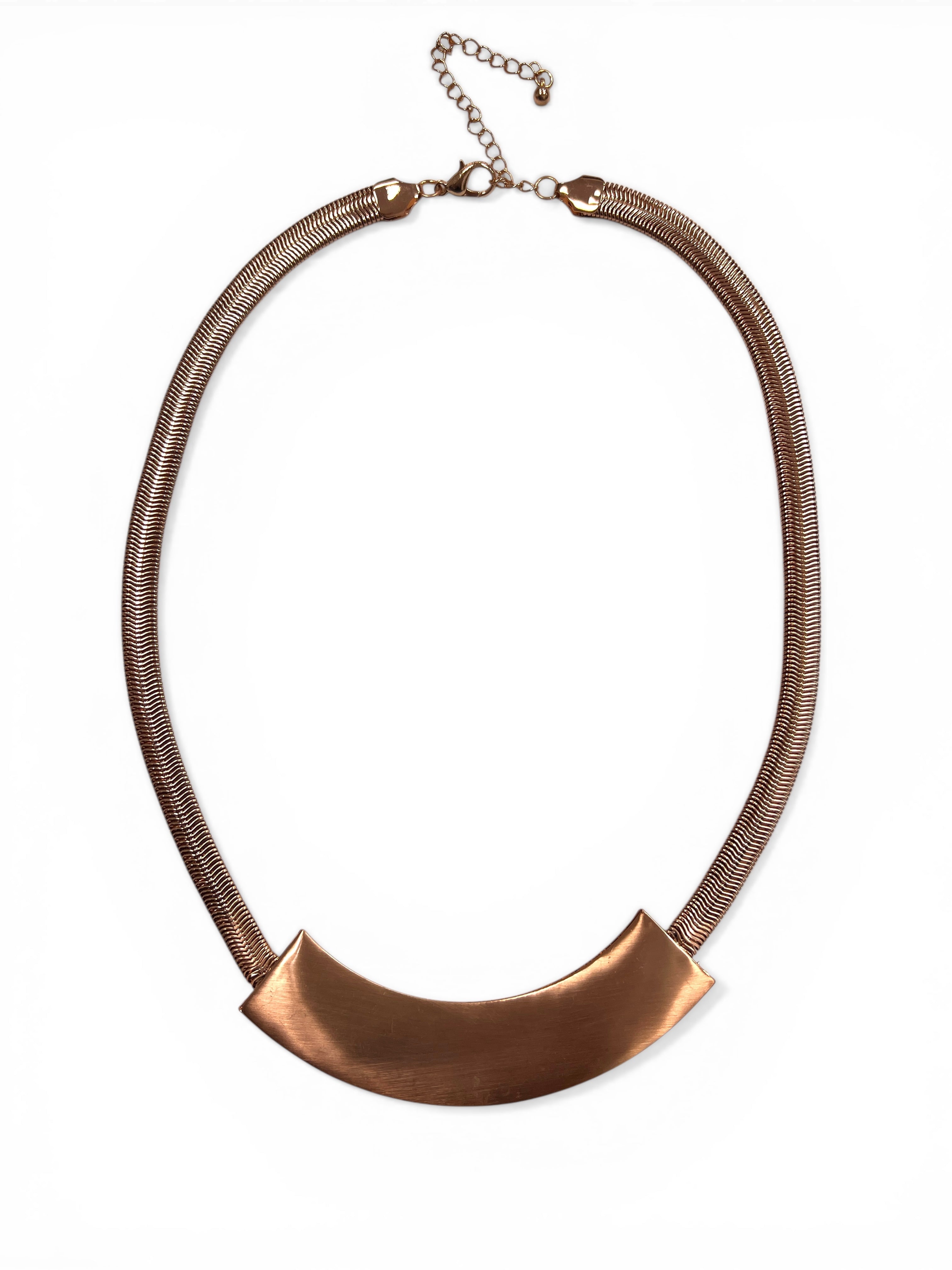Rose gold snake chain necklace with brushed plate by Louche — alternative view