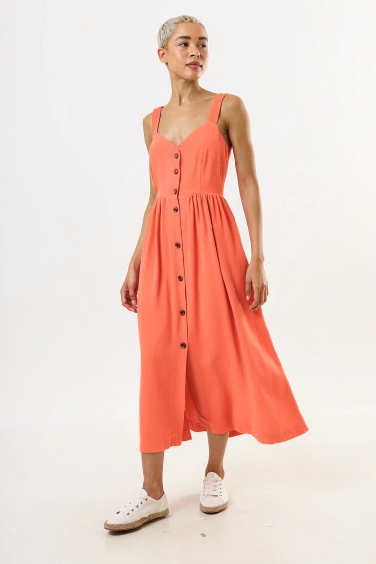 Clover Linen Mix Sundress - Coral