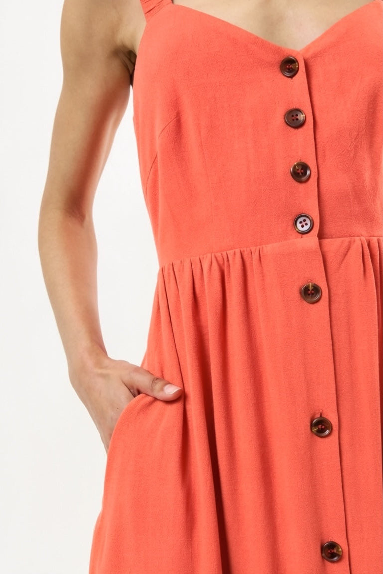 Clover Linen Mix Sundress - Coral