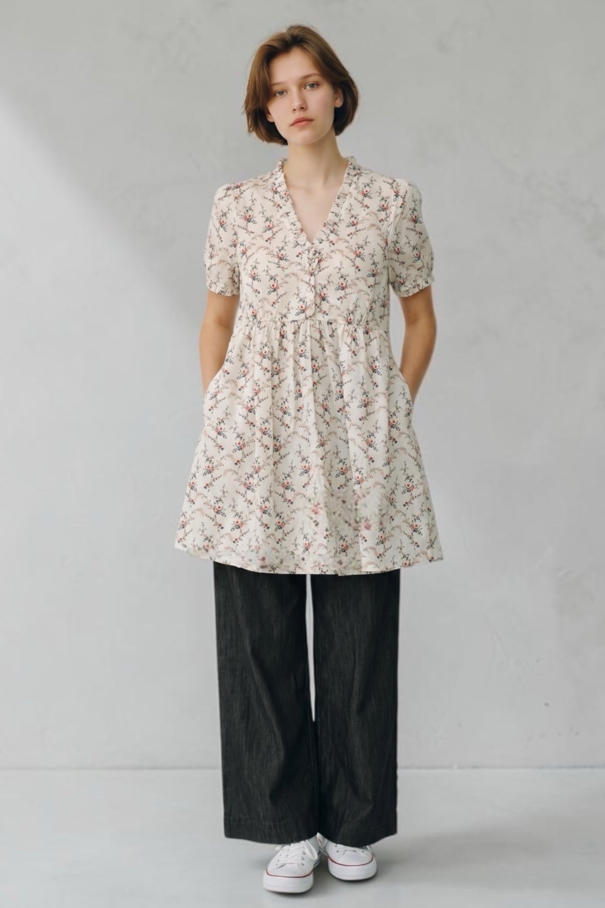 regency mini dress Cosima Regency Print Frill V-Neck Mini Dress