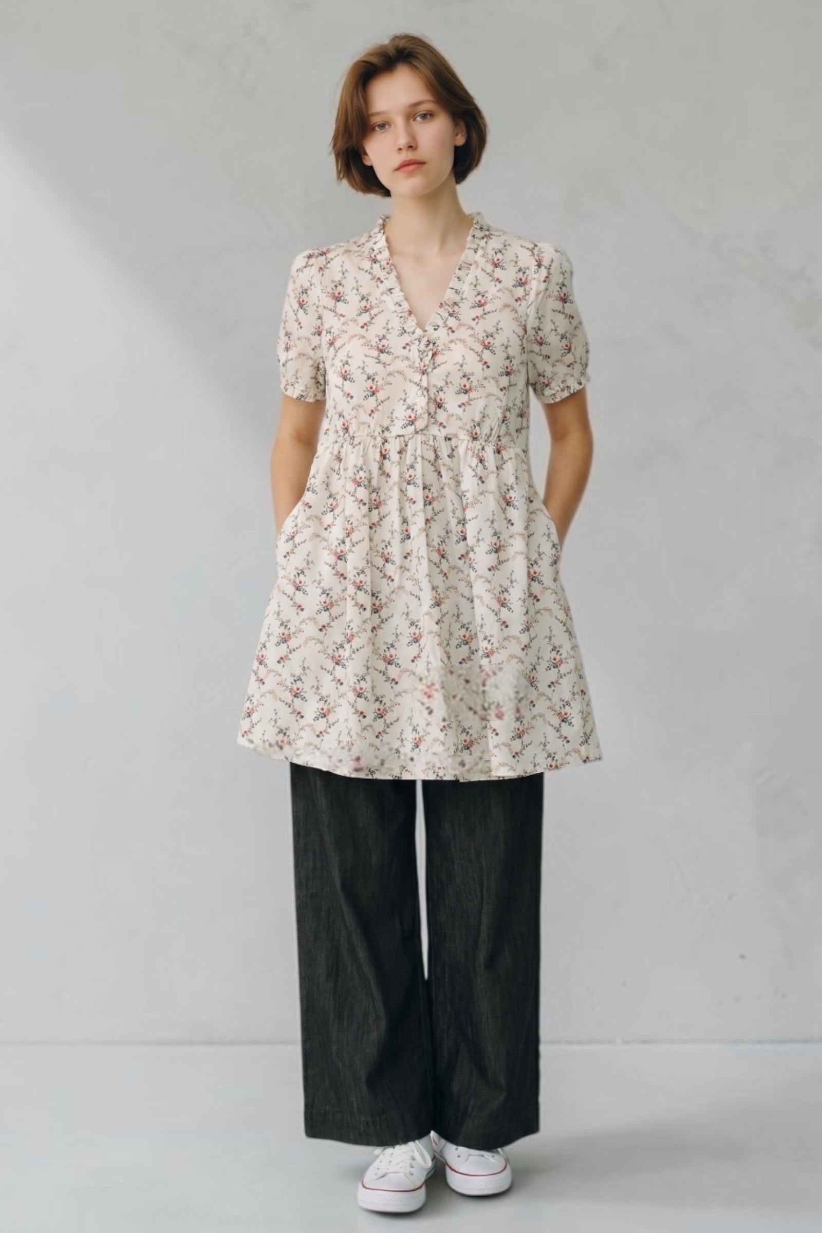 Cosima Regency Print Frill V-Neck Mini Dress