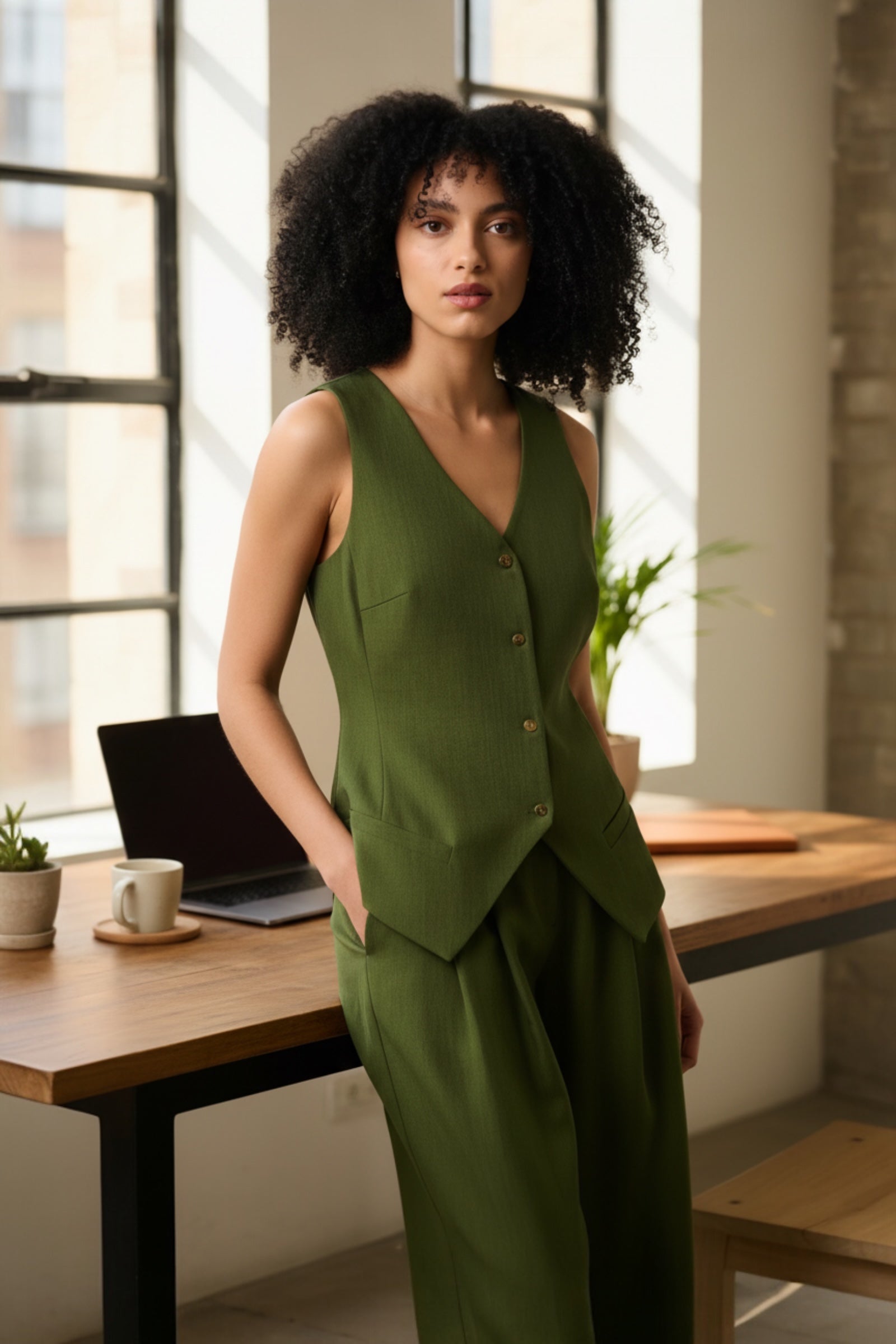 Tate Longline Tailored Waistcoat - Moss Green