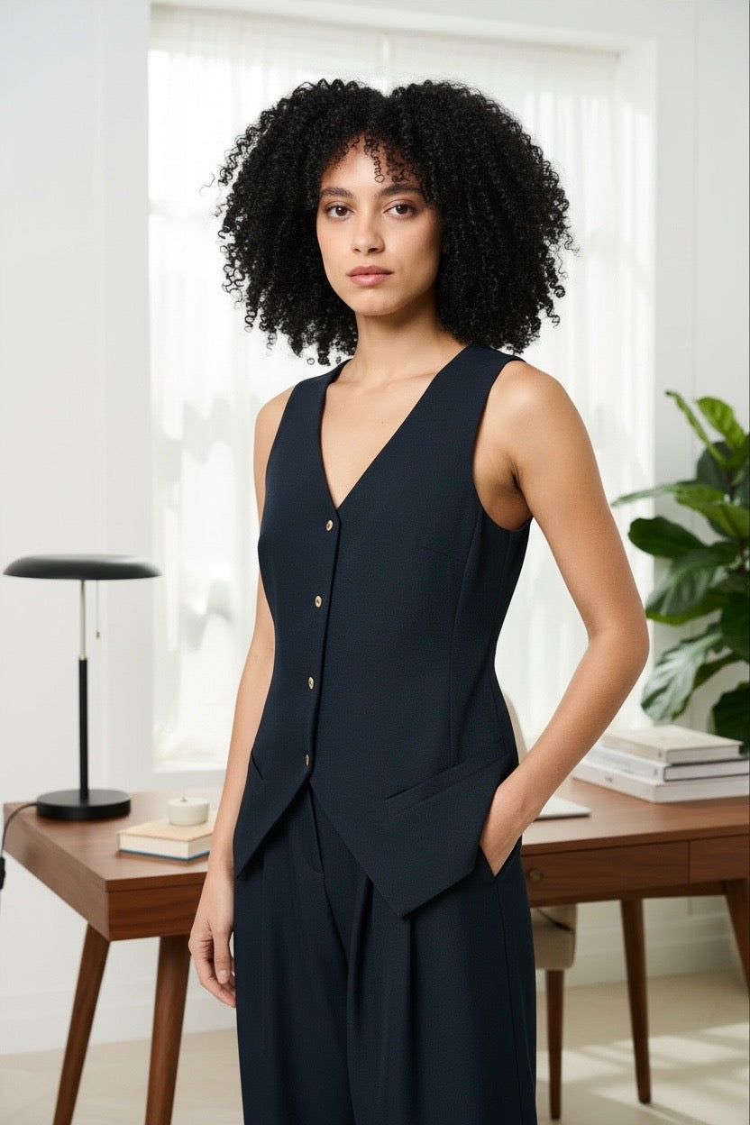 Tate Longline Tailored Waistcoat - Navy