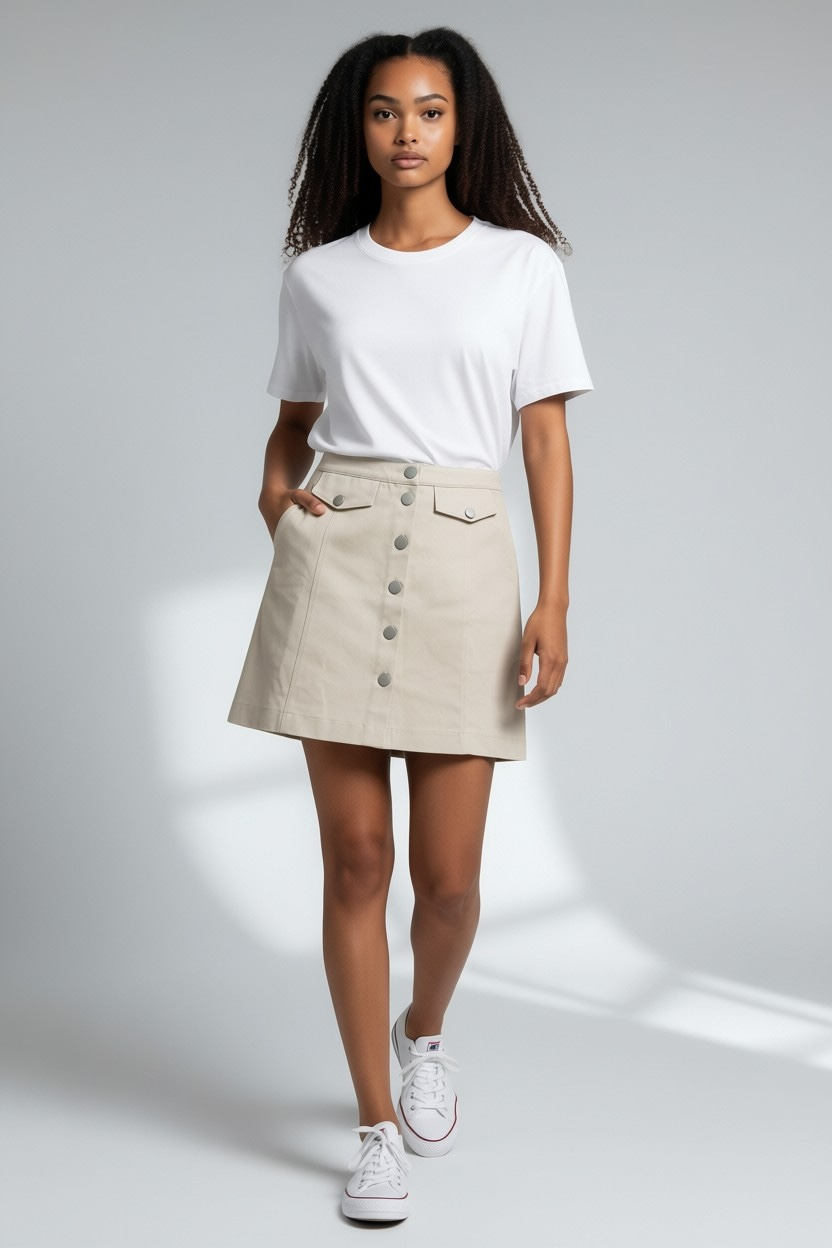 Louche Neola Twill Mini Skirt - Cream