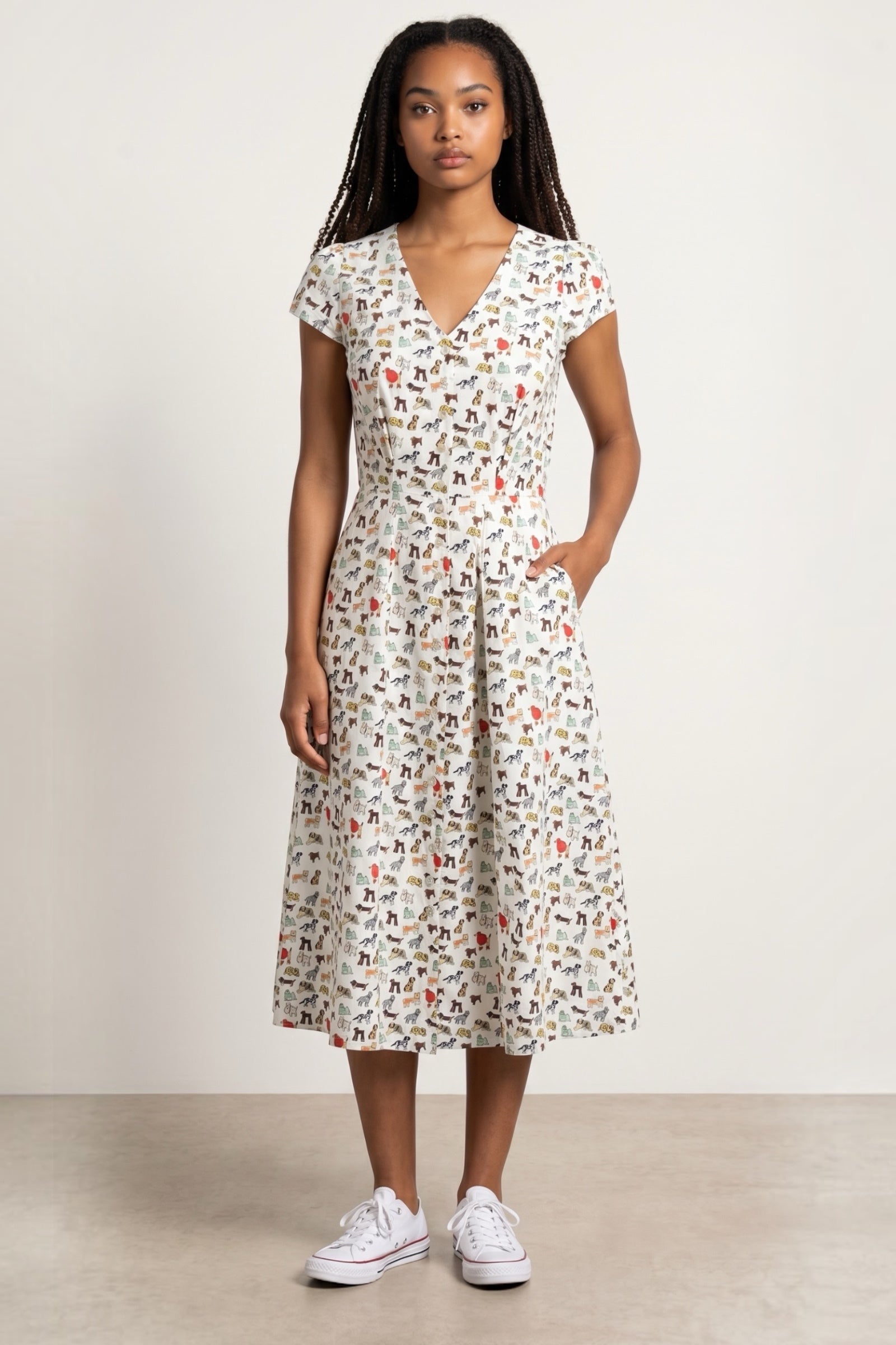 Cathy Dogs Day Print Midi Tea Dress - Multi