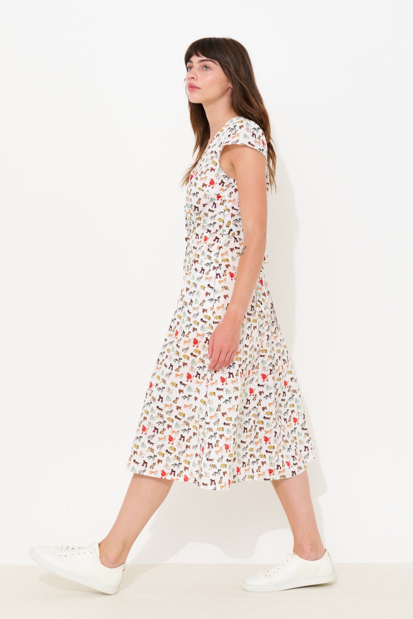 Cathy Dogs Day Print Midi Tea Dress - Multi