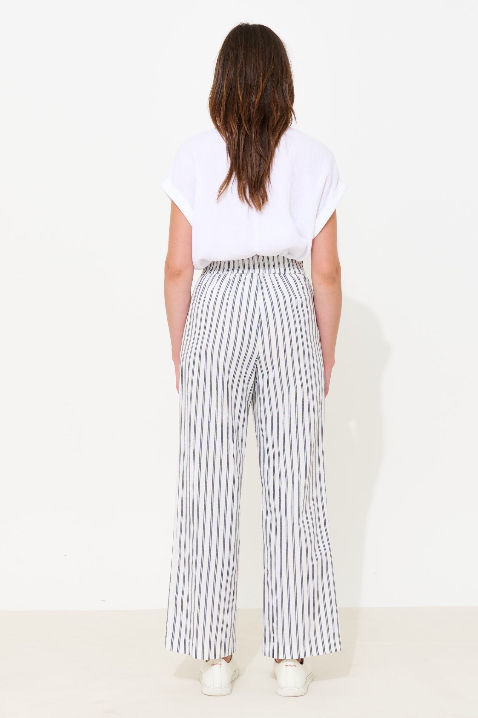 Tilde Ticking Stripe Straight Cut Trouser - White & Navy