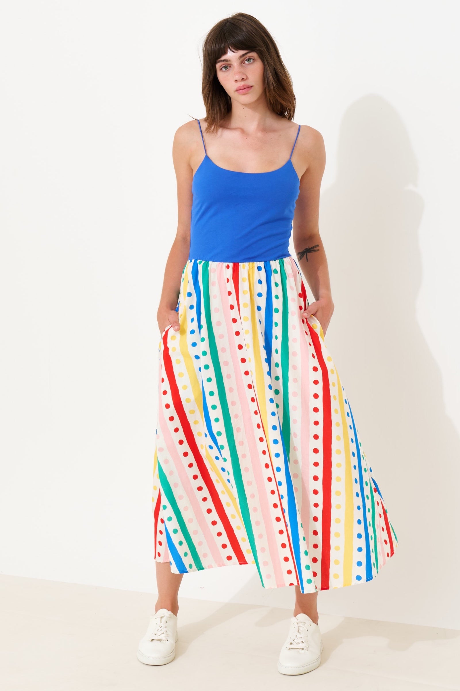 Soumia Spots And Stripes Strappy Jersey Top Maxi Dress