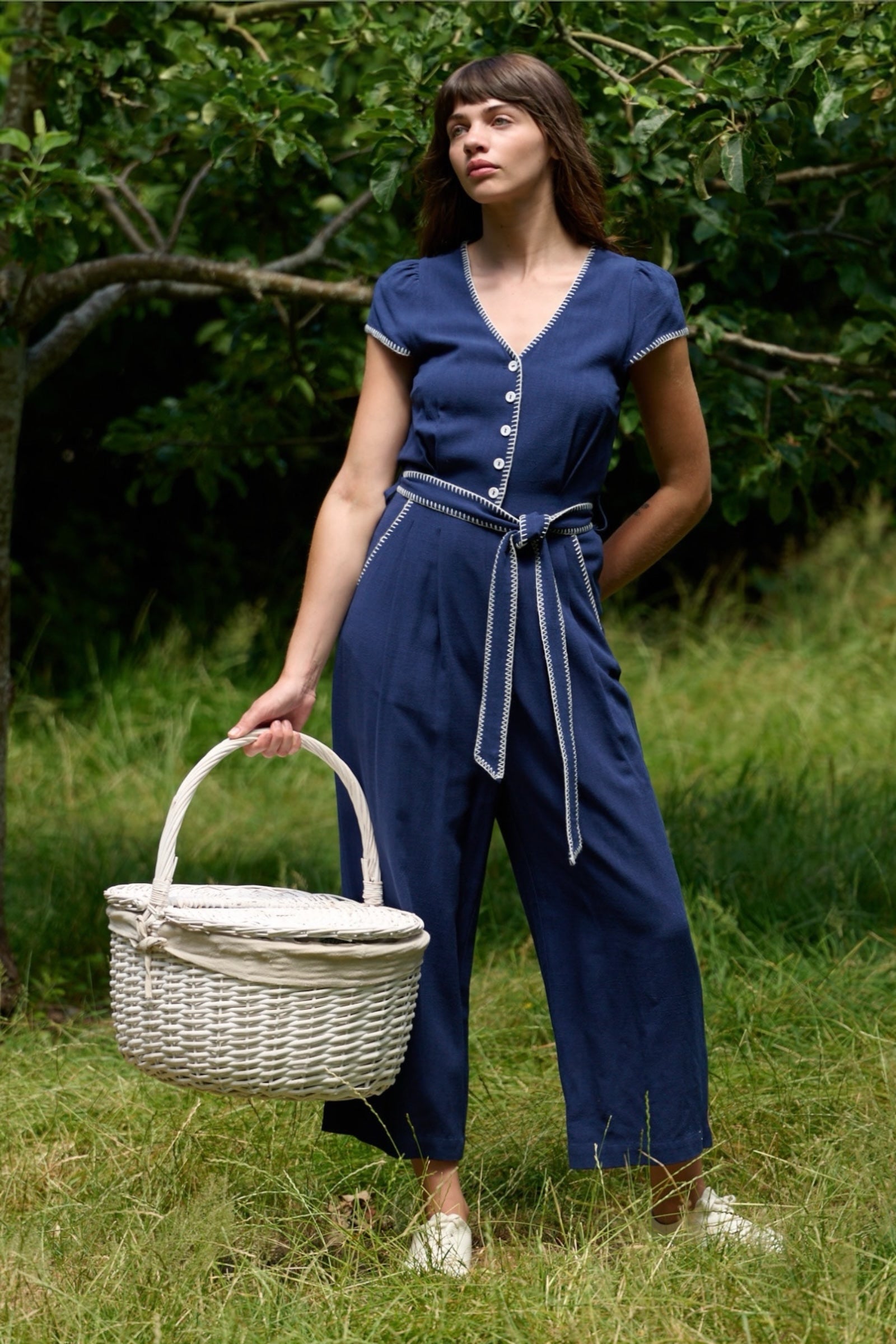 Marleen Blanket Stitch Jumpsuit - Navy