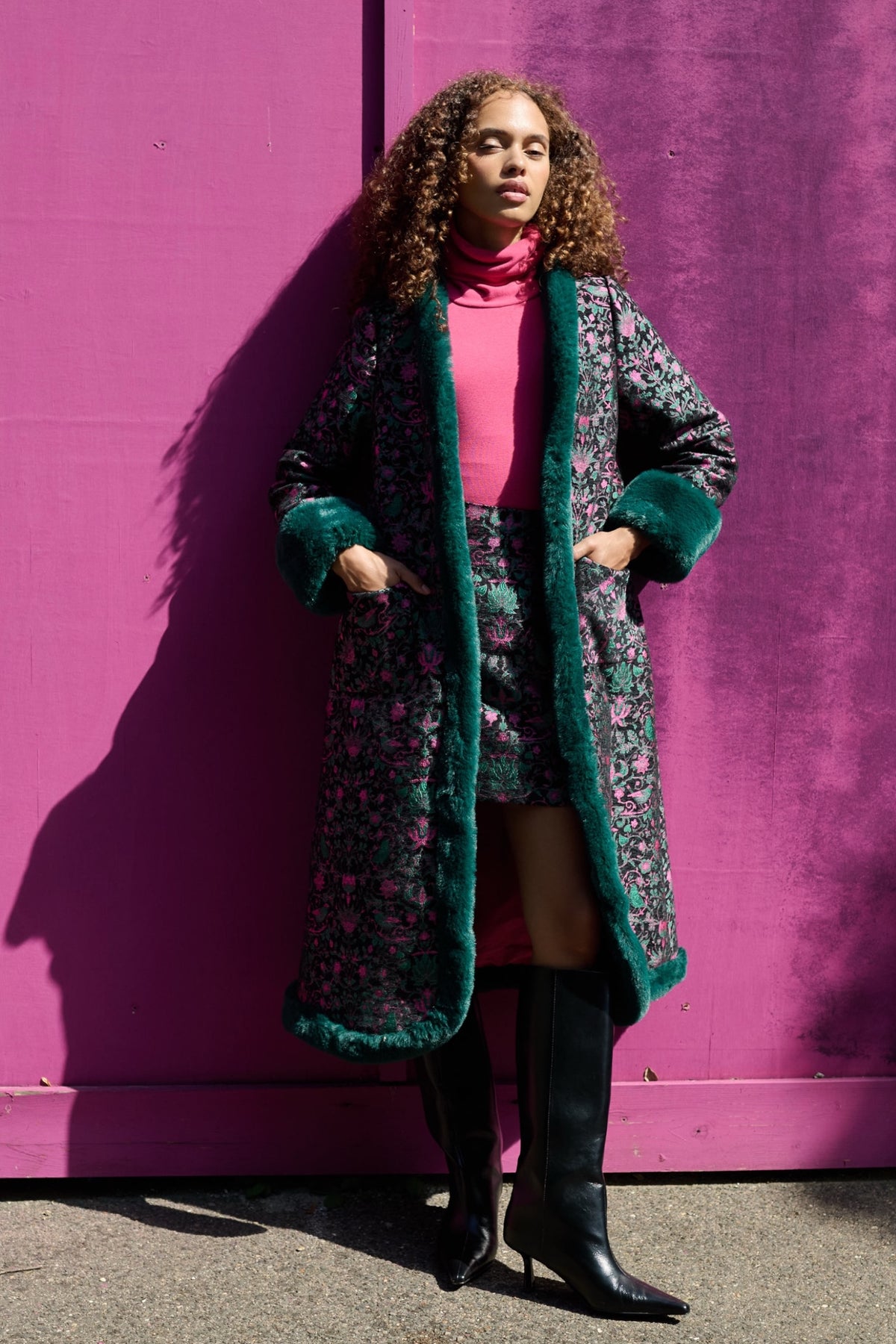 Delphia Belle Plume Fur Trim Coat