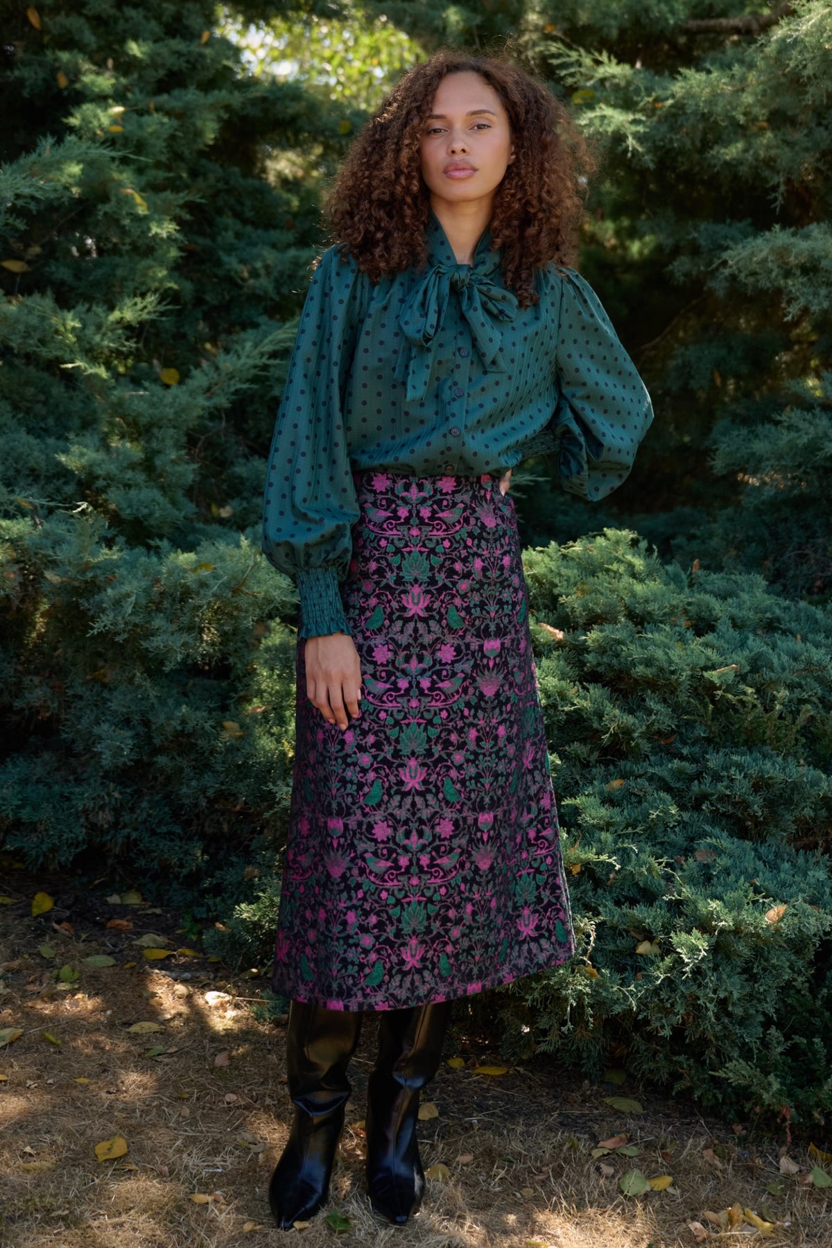 Buffy Belle Plume Jacquard Midi Skirt