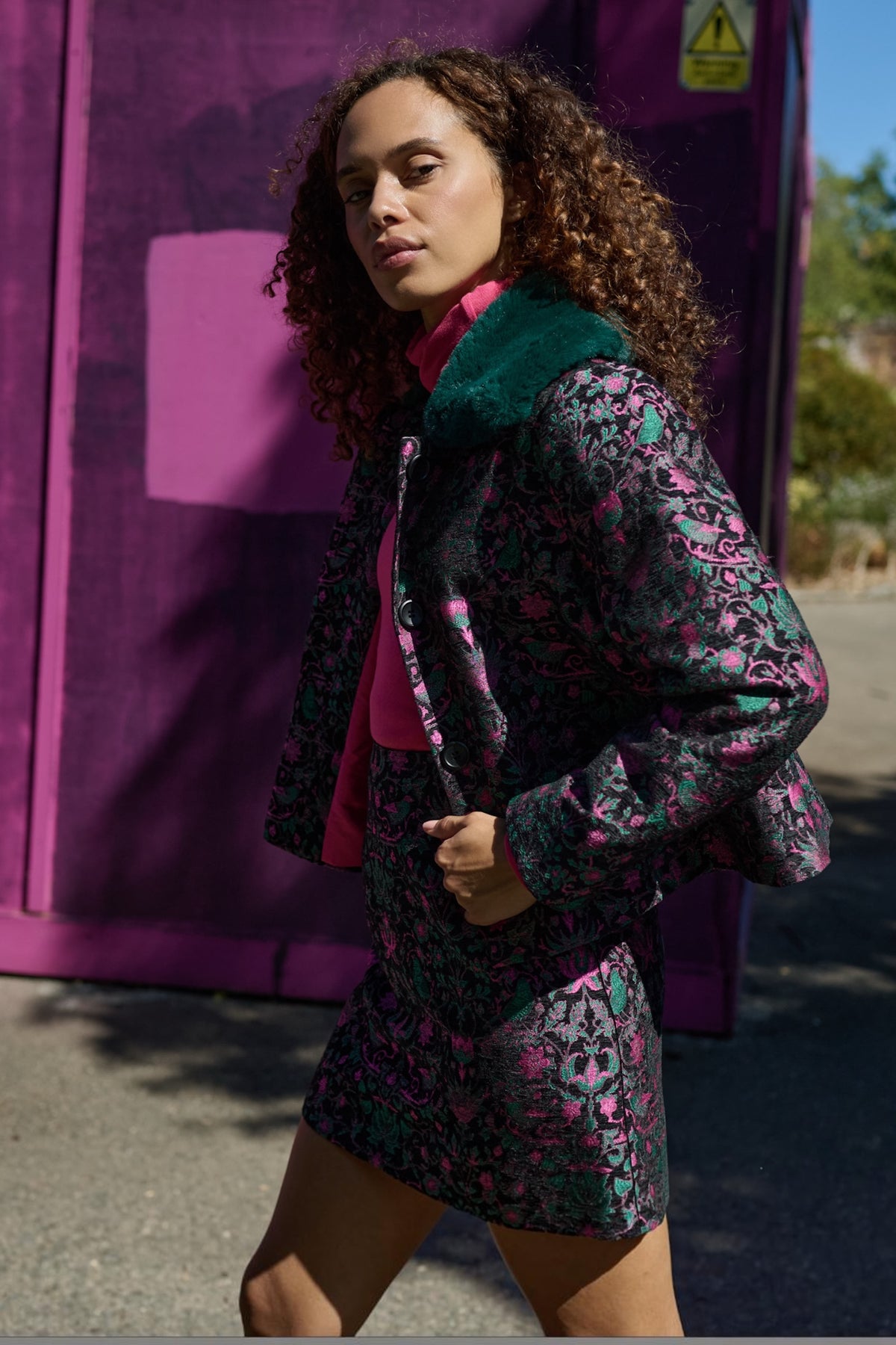 Apple Belle Plume Fur Trim Cropped Jacket