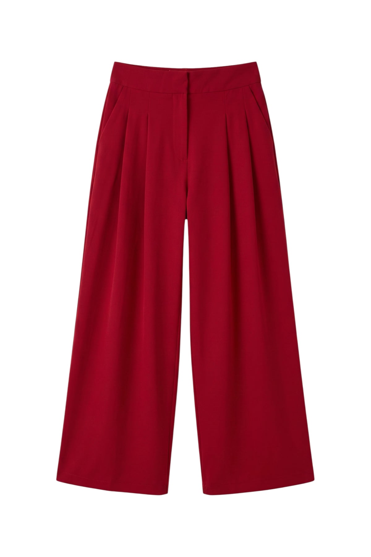 Tyler Fine Twill Pleat Front Wide Leg Trouser - Chilli Red