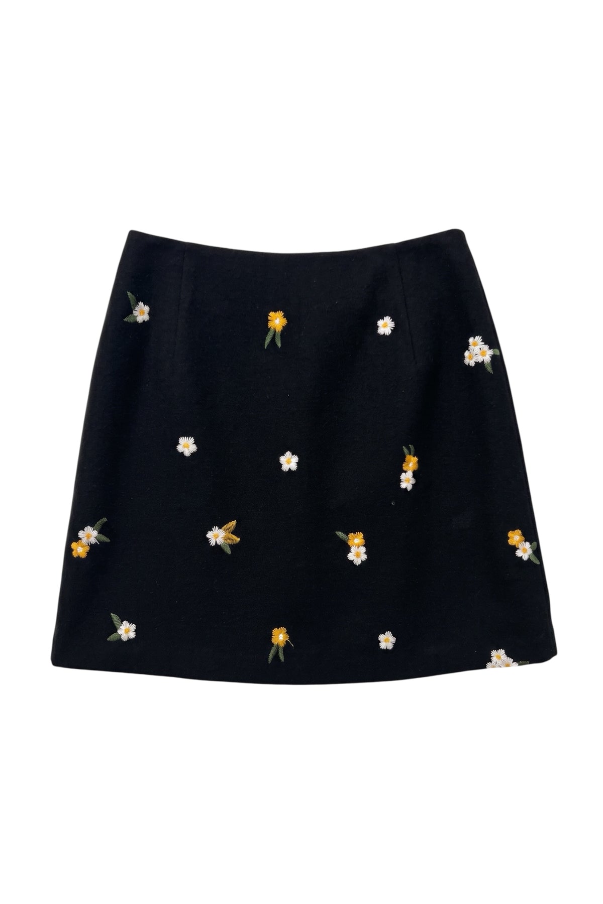 Aubin Daisy Embroidered Tweed A-Line Skirt - Black