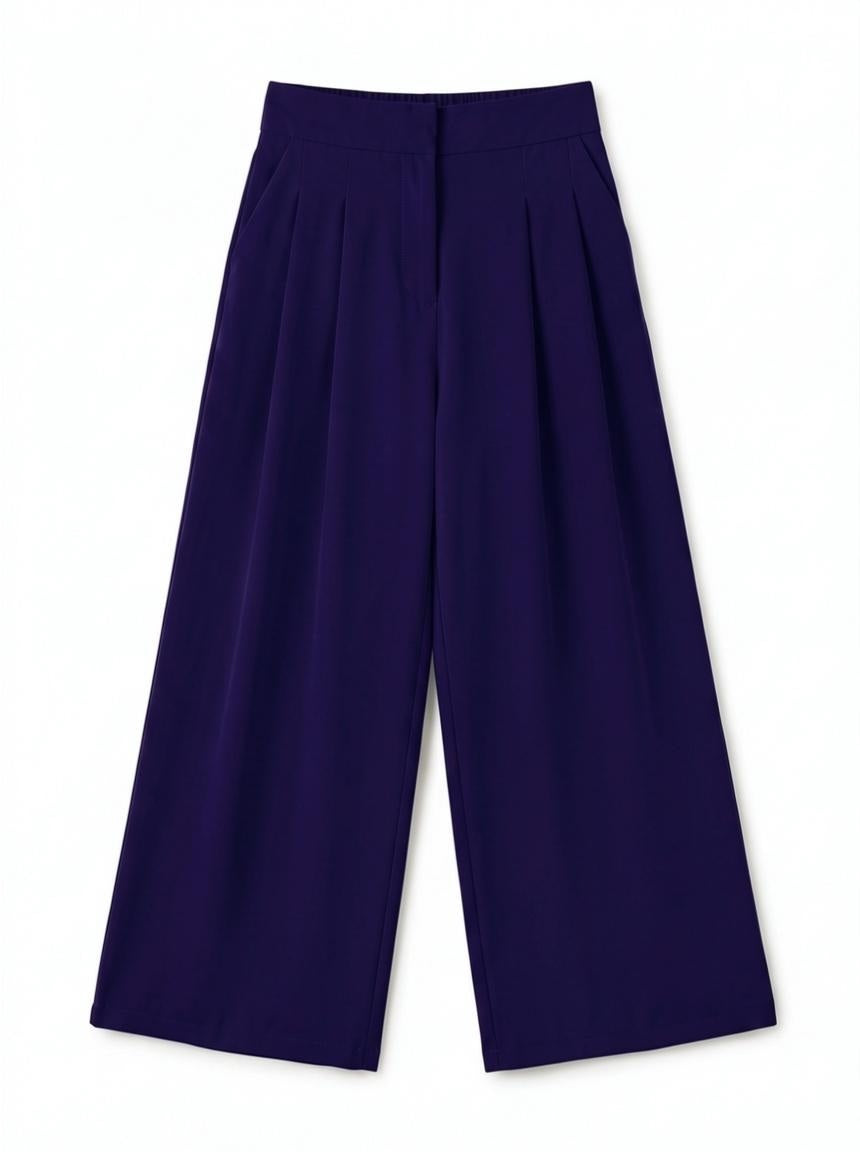 Tyler Fine Twill Pleat Front Wide Leg Trouser -  Navy