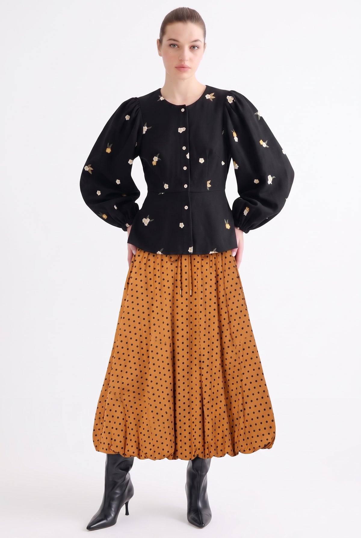 Clementine Daisy Embroidered Tweed Long Sleeve Jacket  – Black