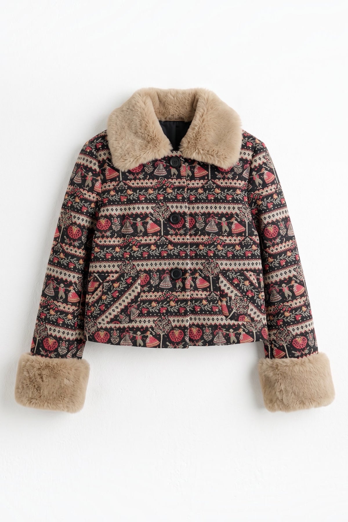 Kent Heirloom Fur Trim Cropped Jacket - Black