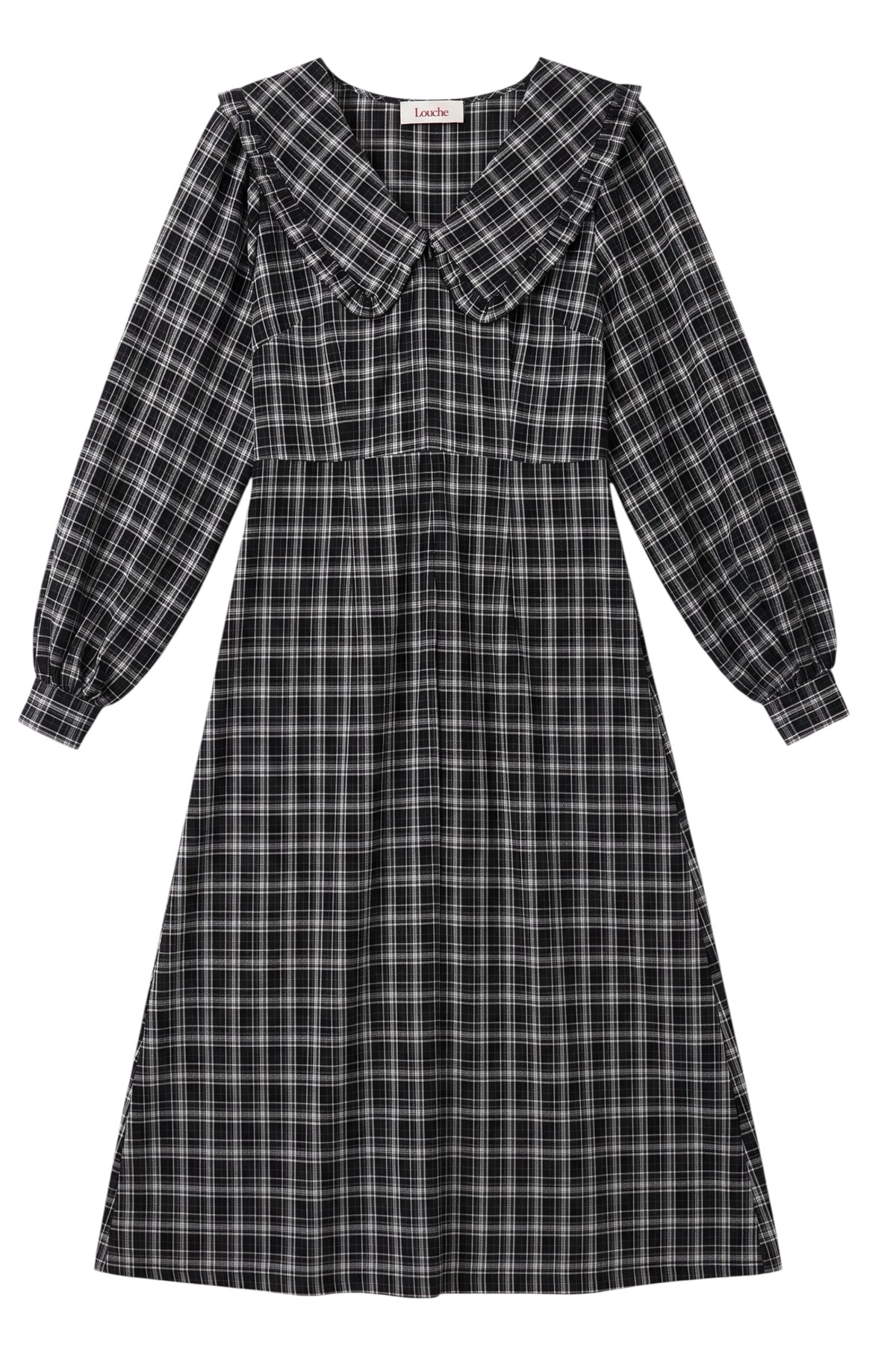 Alva Shadow Check Long Sleeve Midi Dress - Black & White