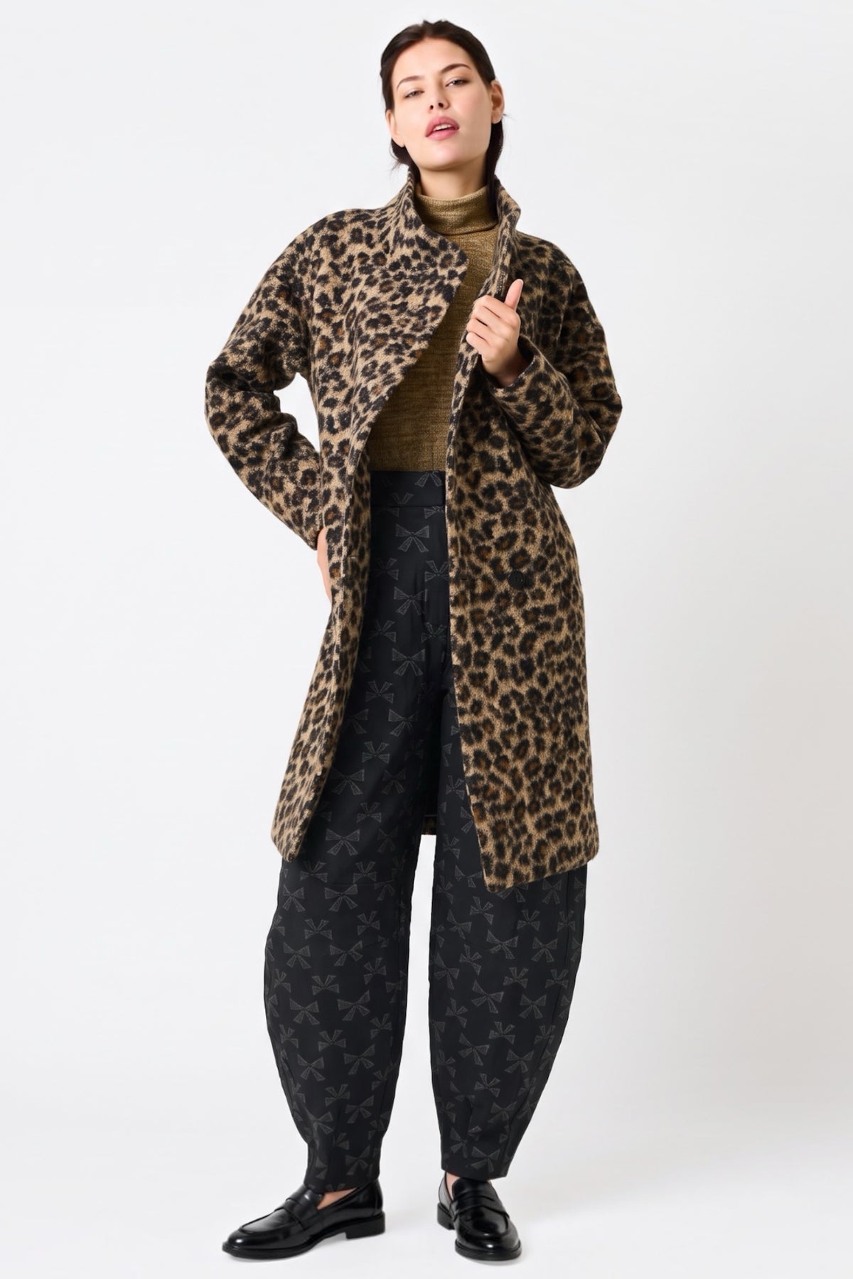 Donalda Animal Funnel Neck Coat - Taupe