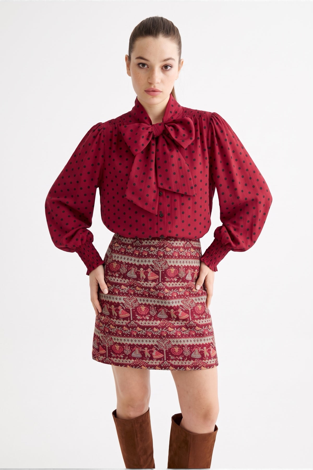 Aubin Heirloom jacquard A-Line Mini Skirt - Wine Red