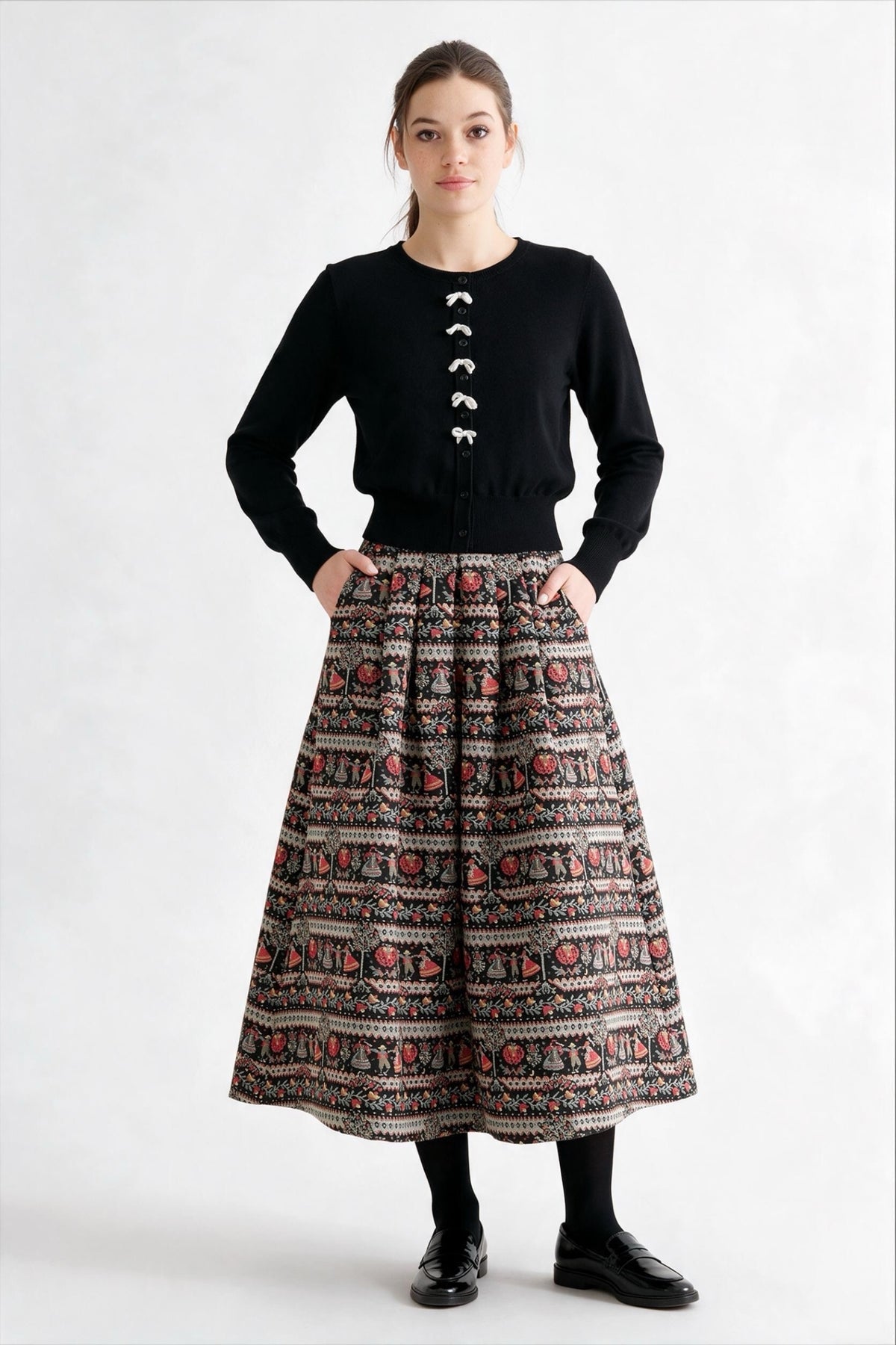 Pasadena Heirloom Jacquard Midaxi Skirt - Black