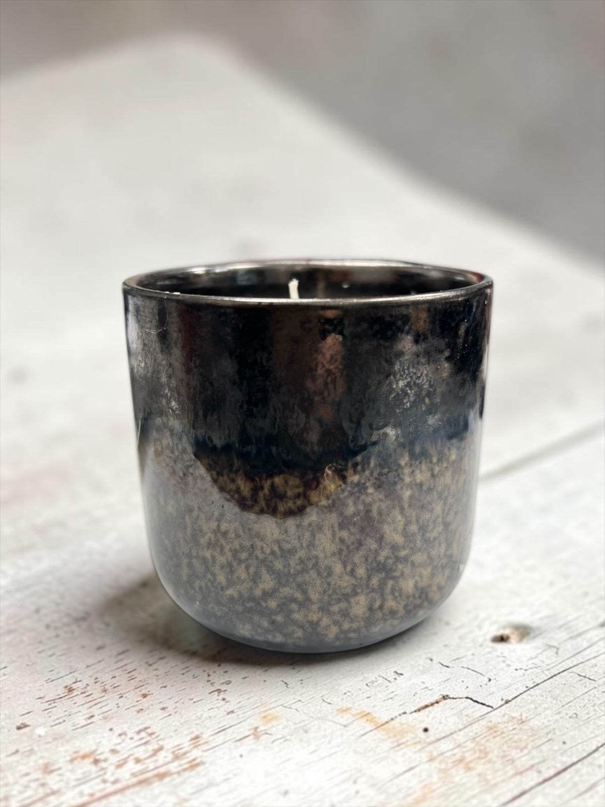 Candle in Iron Bronze Glazed Pot